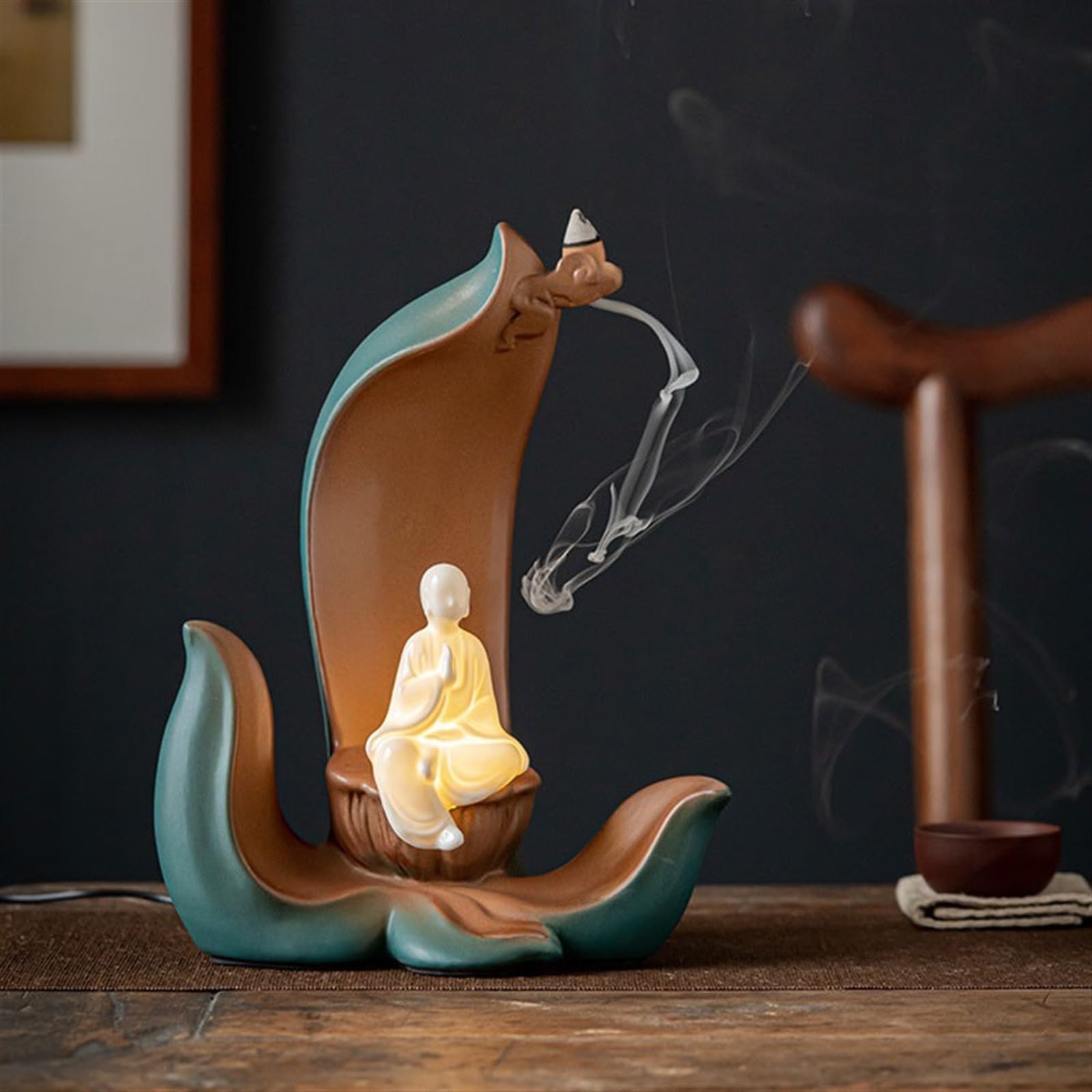 Recogedor de Cenizas Quemador de Incienso reflujo cerámica Chino Creativo, decoración Zen, Soporte Retro Escritorio Decorativo