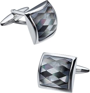 HAWSON Handmade Mother of Pearl Silver Cufflinks for Men - Classic French Cuff Links with Gift Box, Wedding & Business Gifts