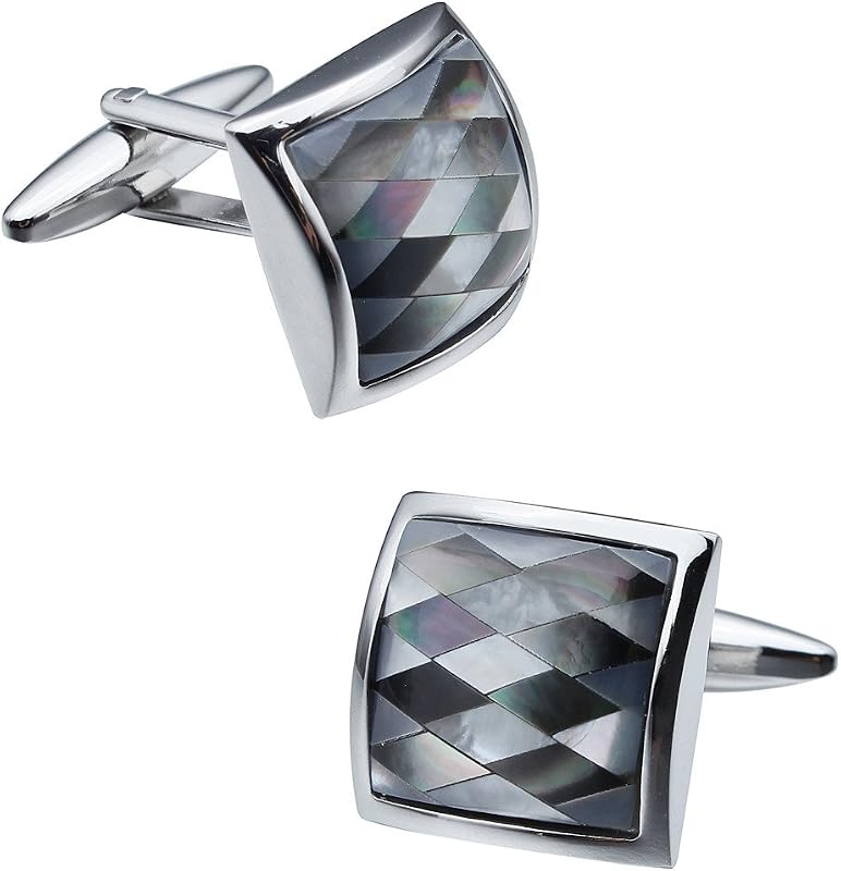Cufflinks for Men Gift Box Packing, Handmade Classic Mother of Pearl Silver Cuff Links for Men’s French Shirt, Personalized Gifts Accessories for Men