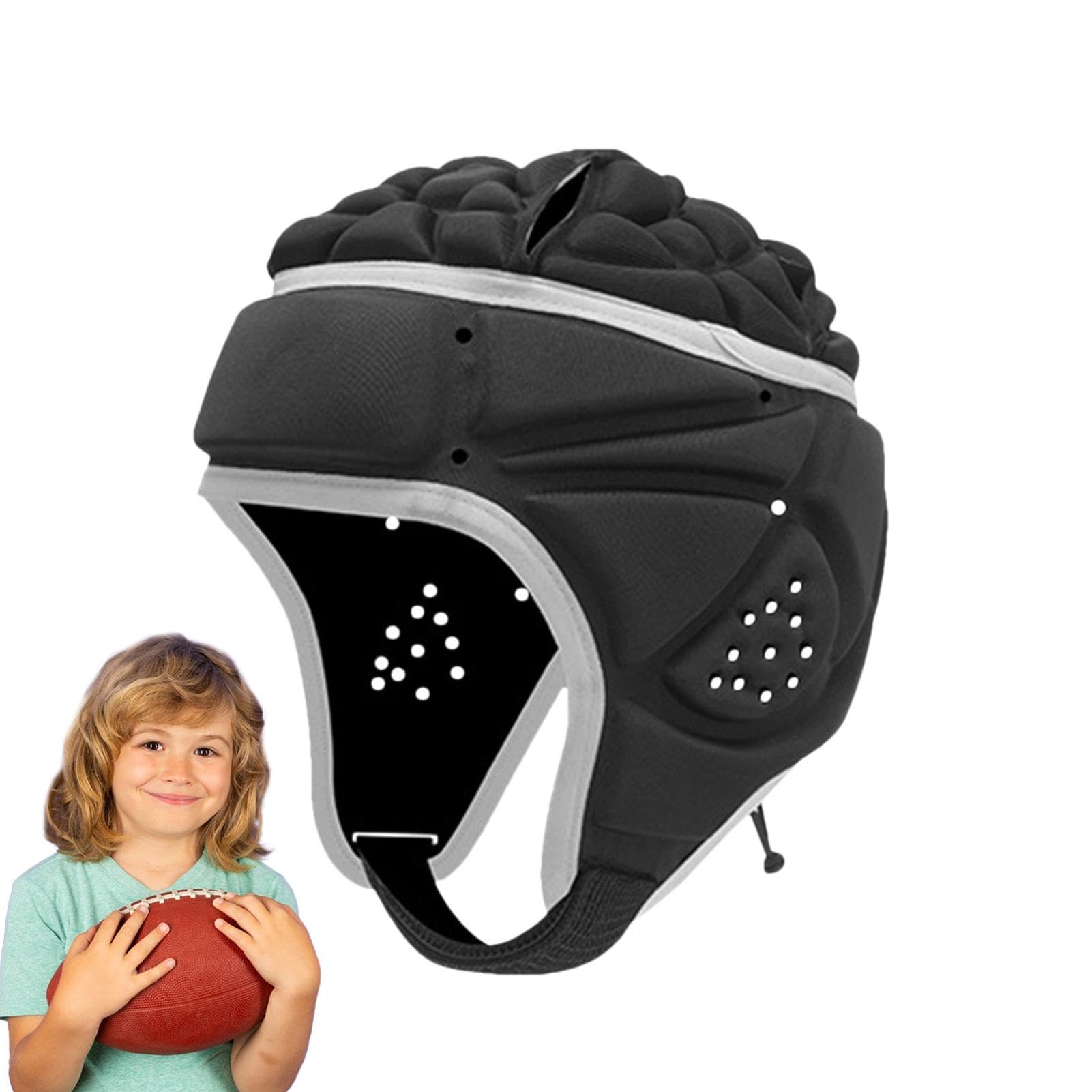 Casque De Protection Rugby Ultra-Mince, Couvre-Chef De Football Souple Réglable pour Enfant Garçons - 34x20cm, Les 6 À 13 Ans