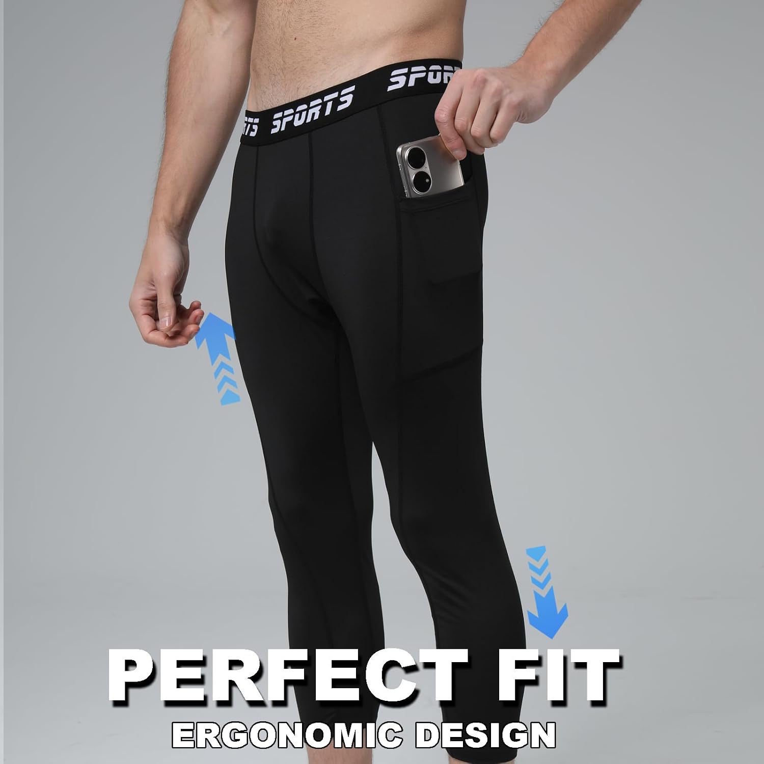 Men's 3/4 Compression Pants with Pocket - Performance Sportswear for Running Basketball Gym and Outdoor Activities