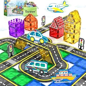 Magnetic Tiles Road Cars Toys Magnetic Building Blocks Boys Toys Ages 3 4 5 6 7 8 STEM Educational Preschool Constructions Toddler Toys & Gifts for 3+ Year Old Boys Girls