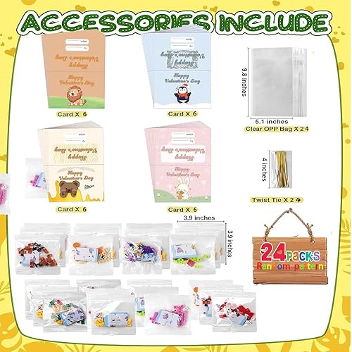 Miniatura 2 de Paquete de 24 tarjetas de San Valentín con juguetes de bloques de construcción, regalos a granel para el día de San Valentín para niños, tarjetas de