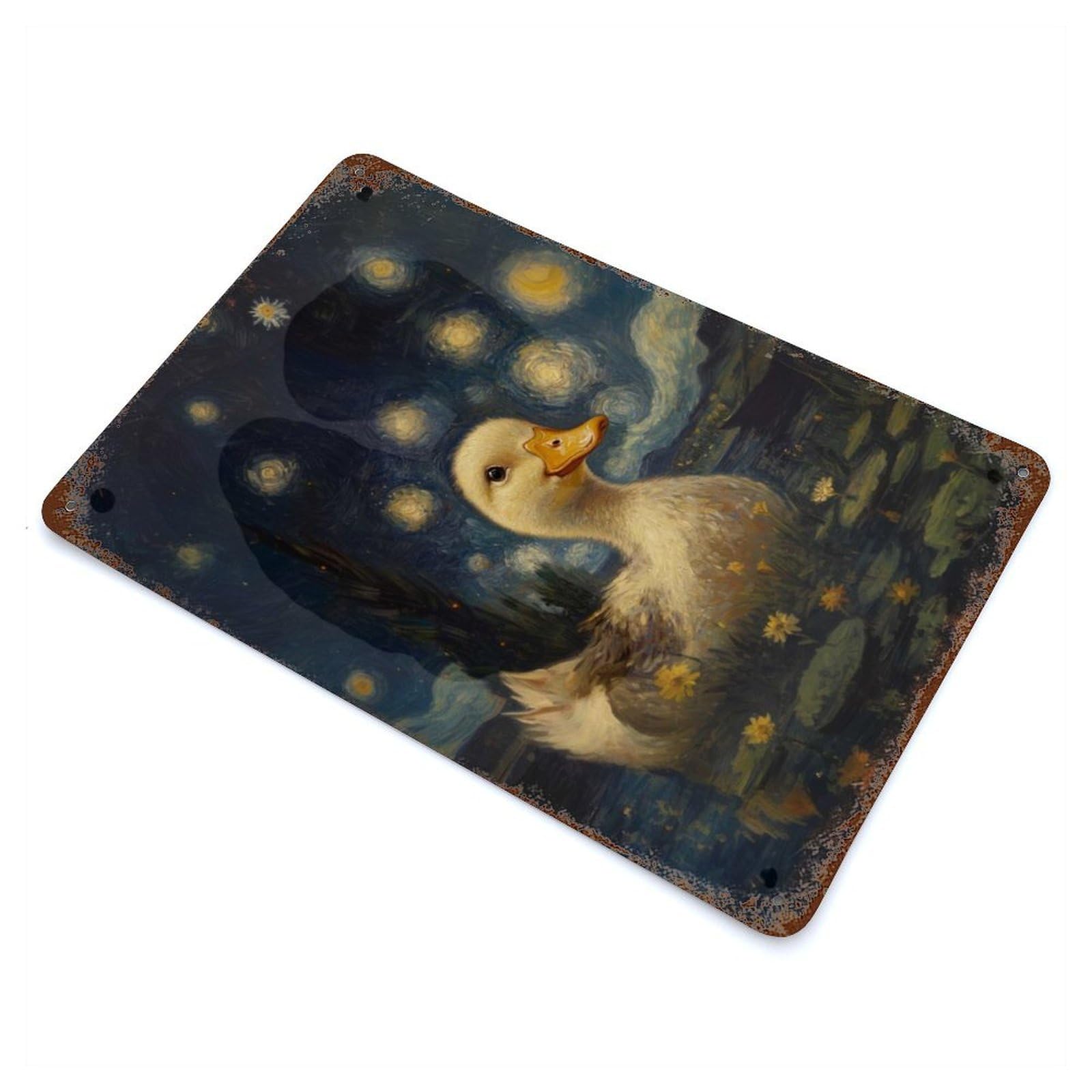 Rust Effect Duck in Starry Night Distressed Metal Wall Sign 11.8"x7.9", Farmhouse Wall Decor for Office, Studio And Wall Decor