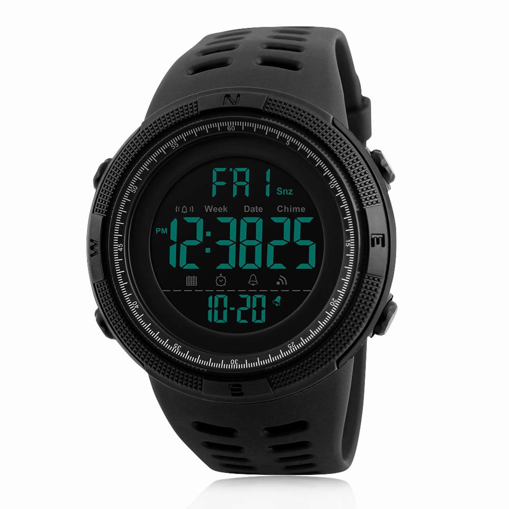Men's Digital Sports Watch OLED Screen Military Outdoor Survival Waterproof Wrist Watch with Dual Time Zone Compass Pedometer Thermometer Stopwatch (Black 1251)