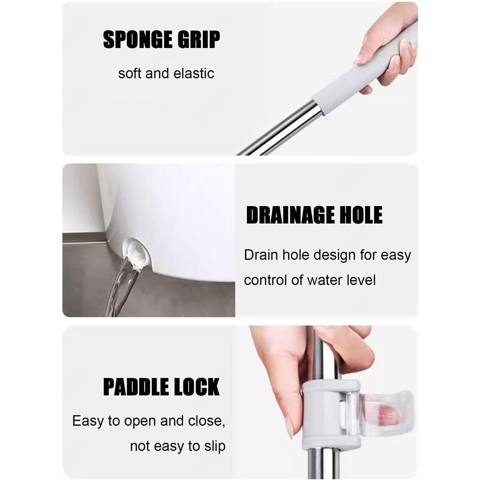 Fregona Juego De Trapeador Giratorio Y Balde con Escurridor para Limpieza Pisos para Piso Uso Húmedo O Seco Limpieza Suelo(White)