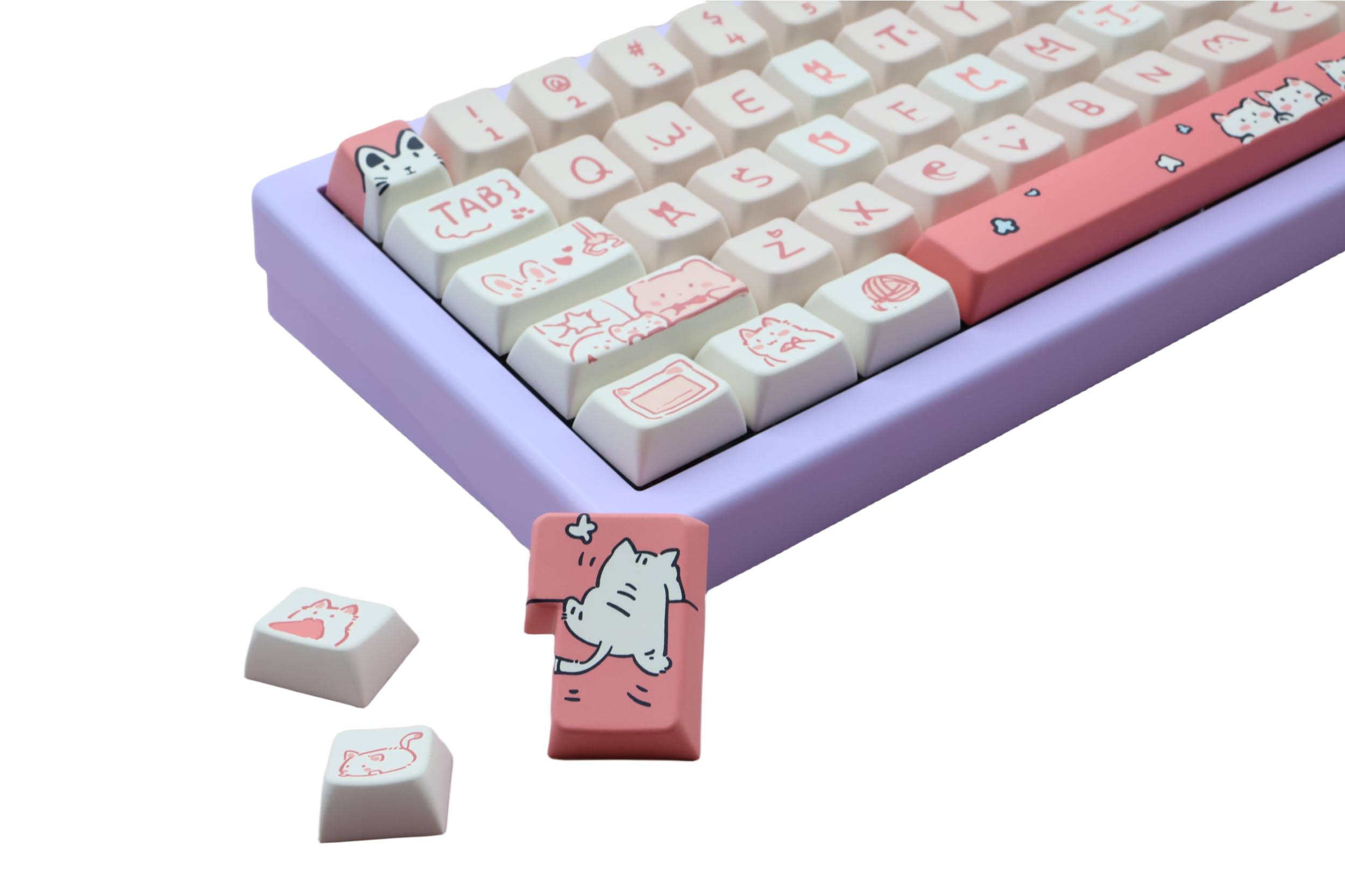 Tecla personalizada para teclado mecánico, tapas de perfil MDA con 146 teclas Dye-Sub, ANSI y extra Enter Cute PBT (gato rosa)
