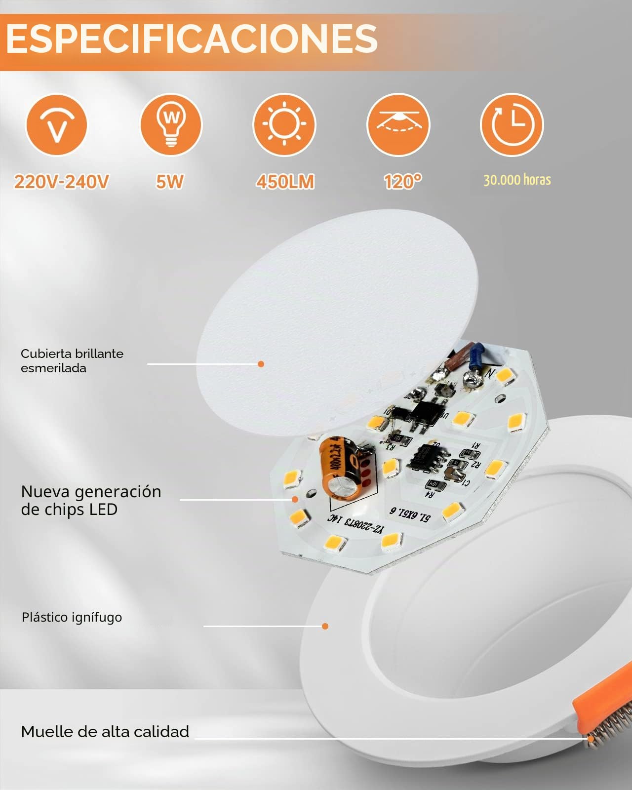 Tomosu - Foco LED empotrable regulable, 5 W, 450 lm, equivalente a 50 W, 4000 K, blanco neutro, foco LED extraplano, 24 mm, diámetro del agujero Φ75-85 mm, diámetro 98 mm, IP44 foco de baño, 10