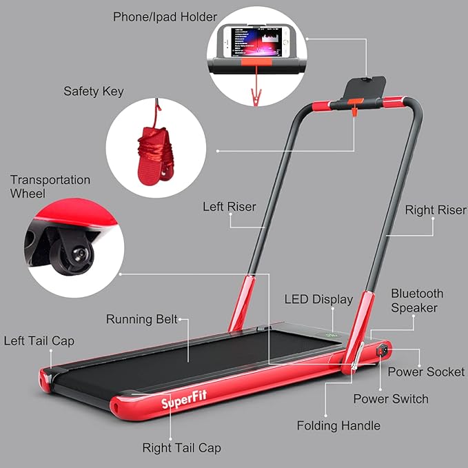 Caminadora Eléctrica Plegable con Monitor LED y Control Remoto, Rojo brillante miniatura 9