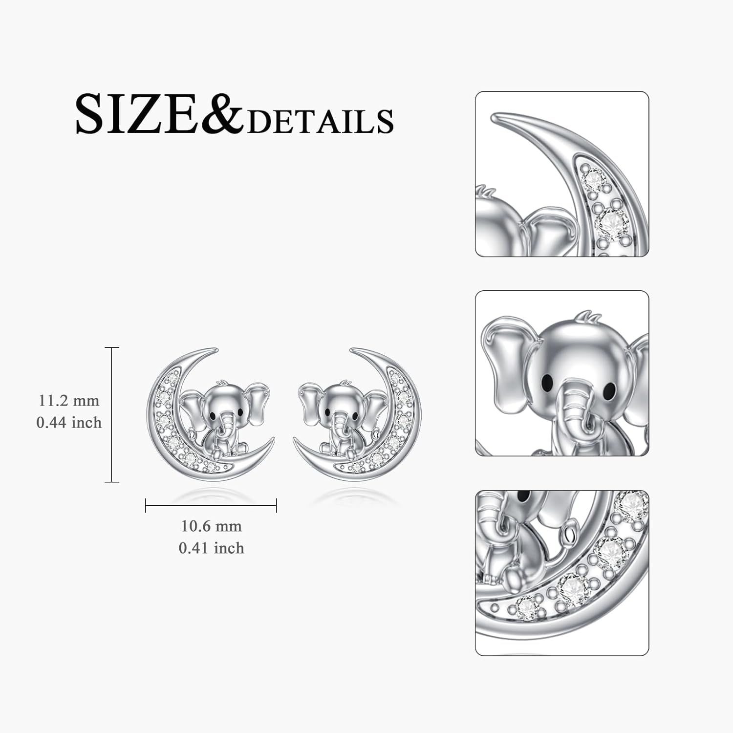 Diamond Elephant Stud Earrings Sterling Silver Elephant Earrings for Women Wife - Image 5