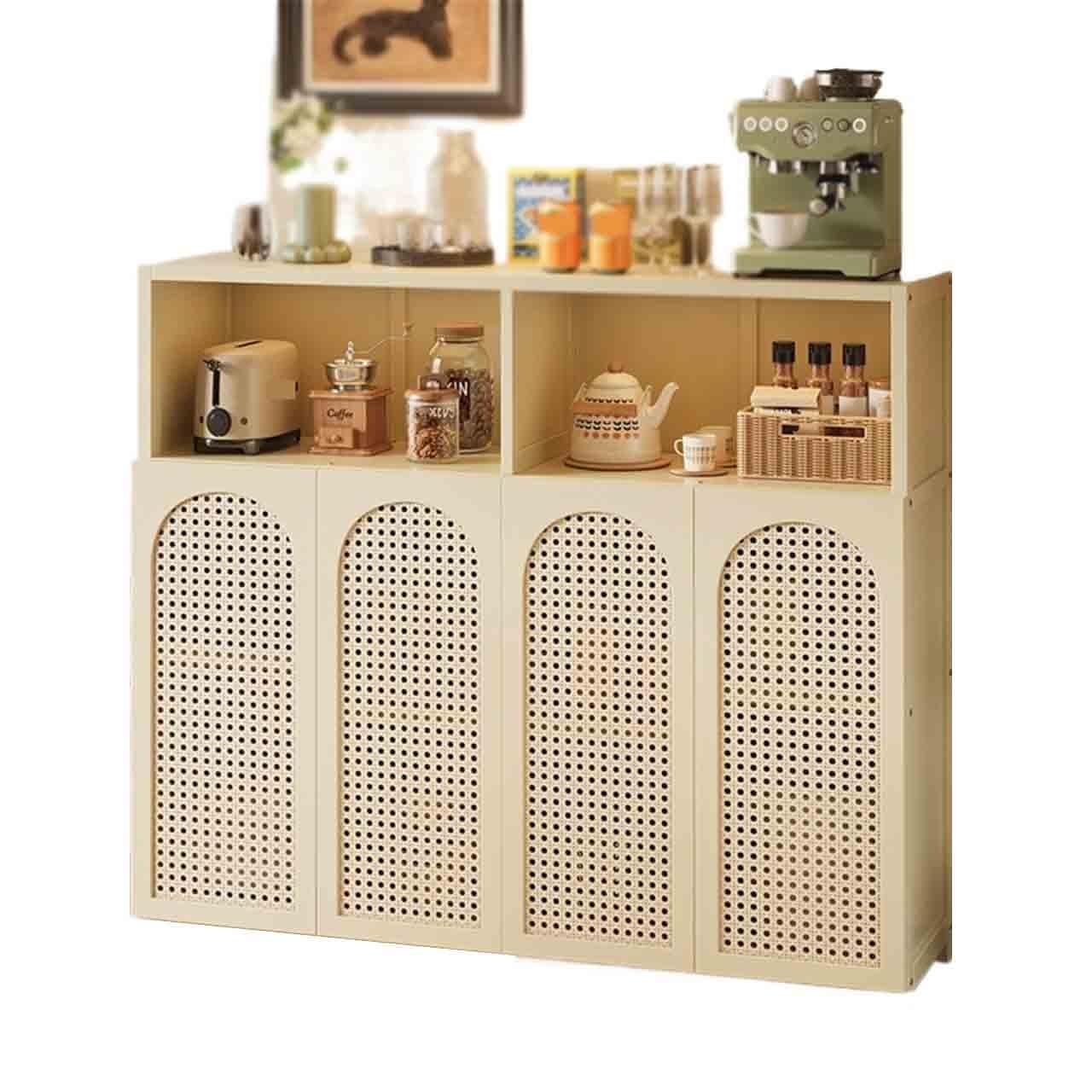 Mueble aparador Retro-Style Kitchen Sideboard Living Room Storage Floor-Standing Wall-Mounted Four Doors with Compartments Mesa de Centro Consola(Blanco)