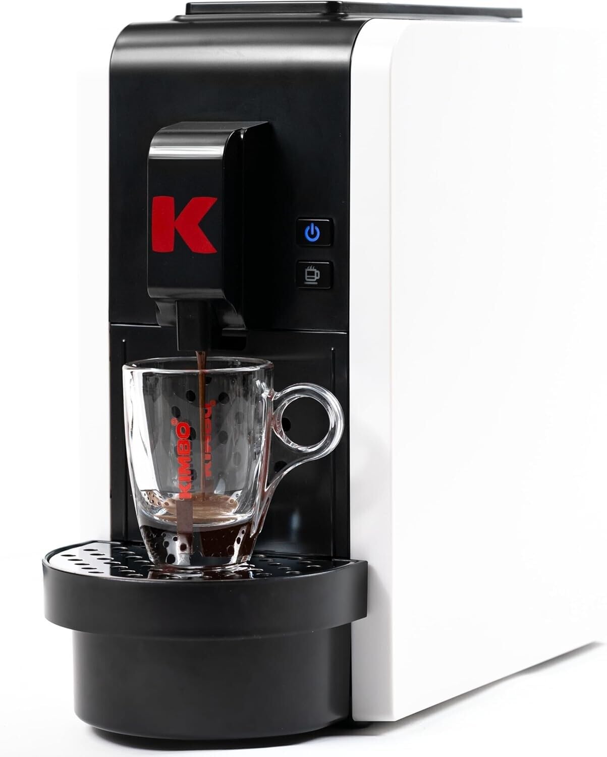 Generico Macchina a Cialde KIMBO UP!, Bianca, Compatibile con Cialde ESE 44mm, Espulsione Automatica, Serbatoio 850 ml, 2 Lunghezze