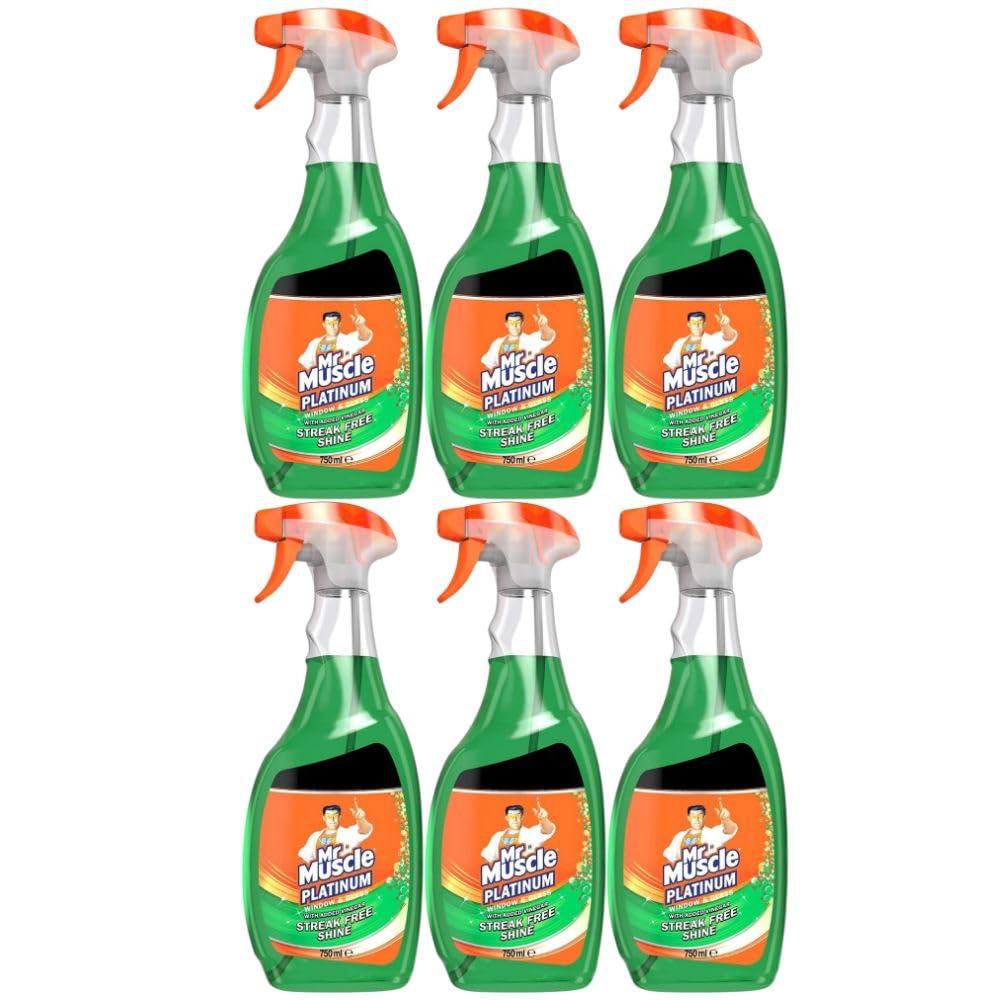 Mr Muscle Window & Glass Cleaner with Added Vinegar Streak Free Shine 750ml 6 Pack with Welari Thank You Card | 6 Pack | 6 x 750ml