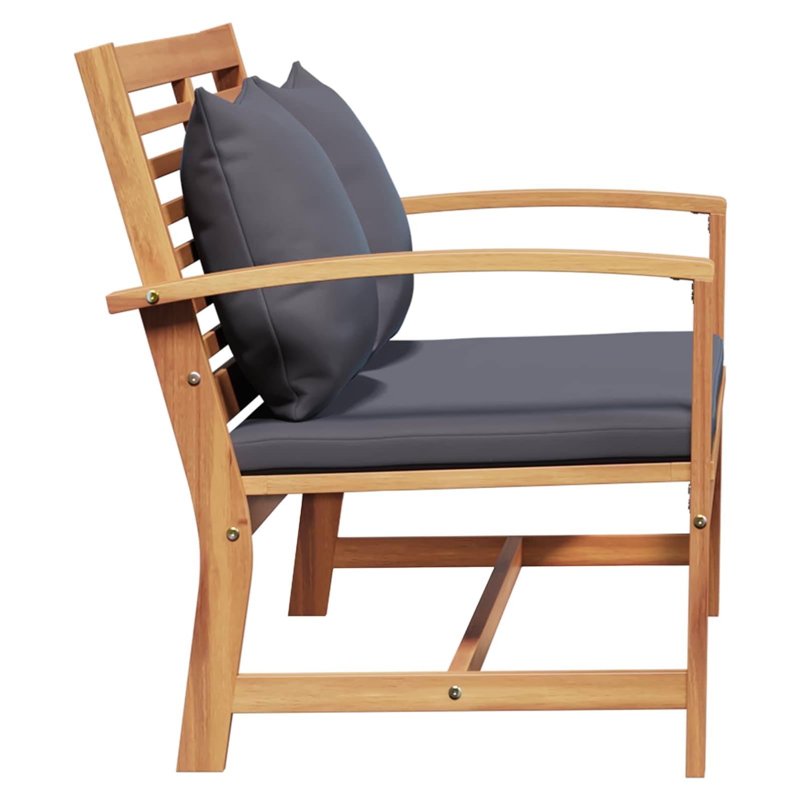 Set di mobili da giardino rettangolare in teak con imbottitura, 2 pezzi in legno massello teak per terrazza, panca da giardino e tovaglietta resistente alle intemperie