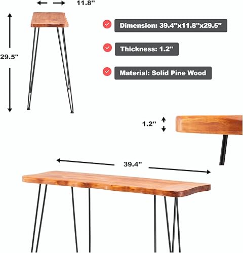 Miniatura 9 de NOZE Mesa de sofá de consola lateral montada en la pared, mesa industrial de madera natural para entrada, sala de estar con dos pies de hierro,