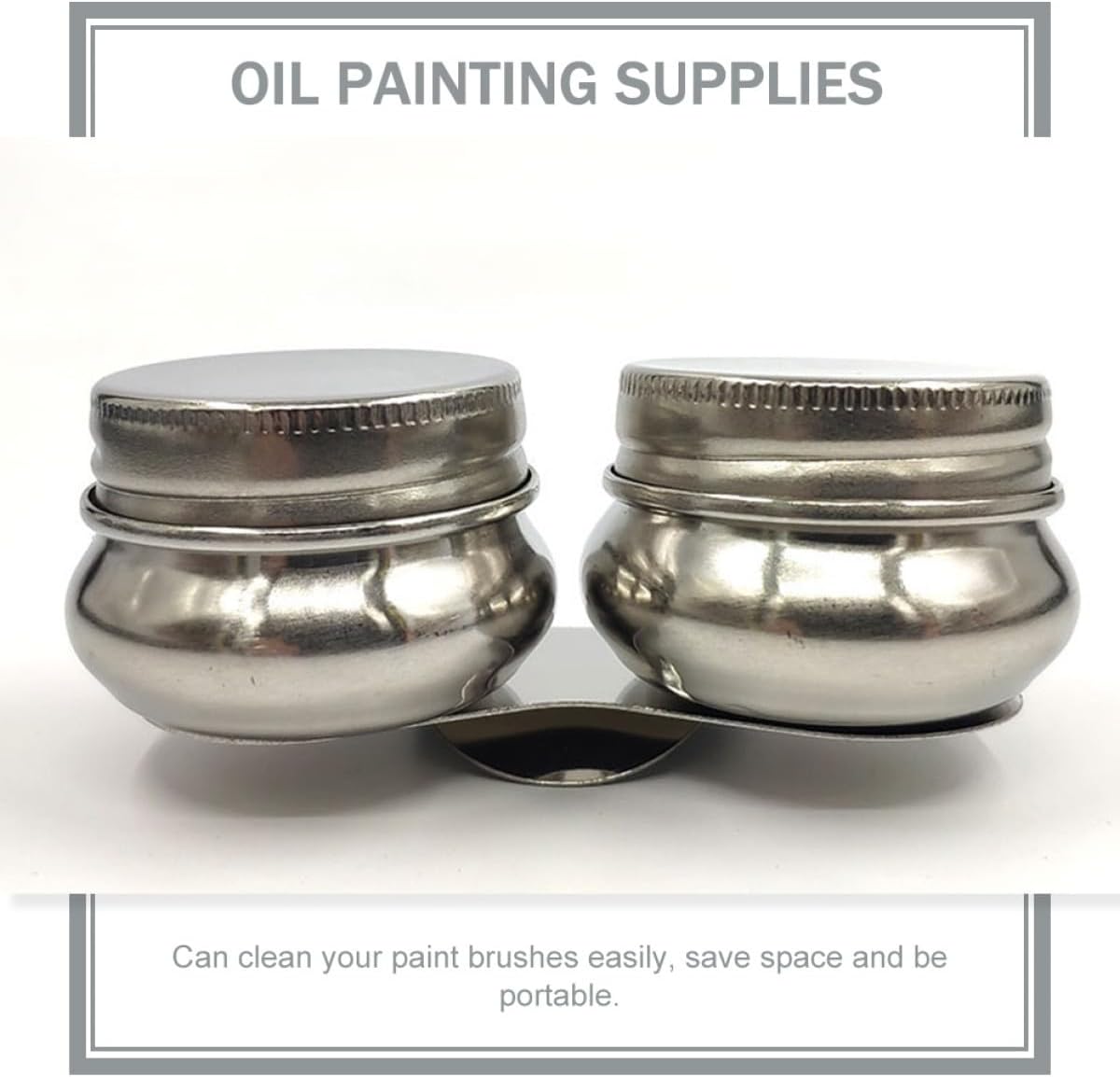 Kichvoe 2pcs Small Stainless Steel Watercolor Paint Cups with Lids, Oil Painting Dipper and Turpentine Dipping Jar, Compact Palette Containers for Artists and DIY Gouache Mixing