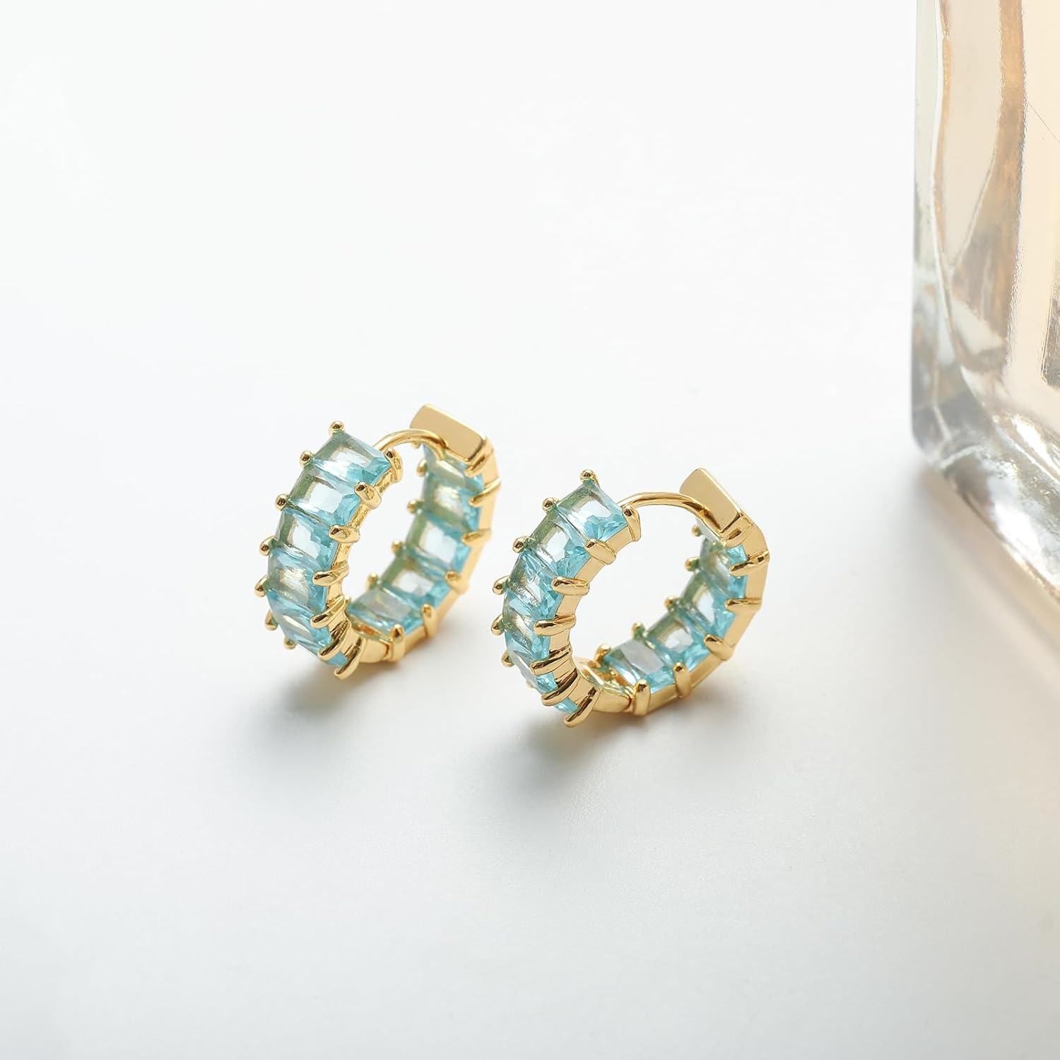 Mesovor Gold Cubic Zirconia Hoop Earrings for Women Trendy, 18K Gold Plated Huggie Hoops Earrings | Green Black Red Stones Earrings Jewelry Gifts - Image 6