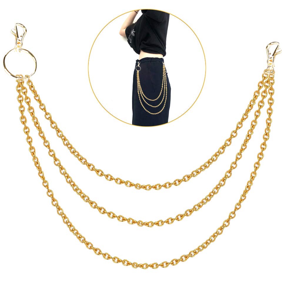 Shuxy Pocket Chain Pants Chain Trousers Chain 3 Layer Pocket Keychain Hip Hop Chain for Keys Wallet Jeans Pant Chains Belt Loop Purse Handbag for Biker Motorcycle Locomotive Style, Gold