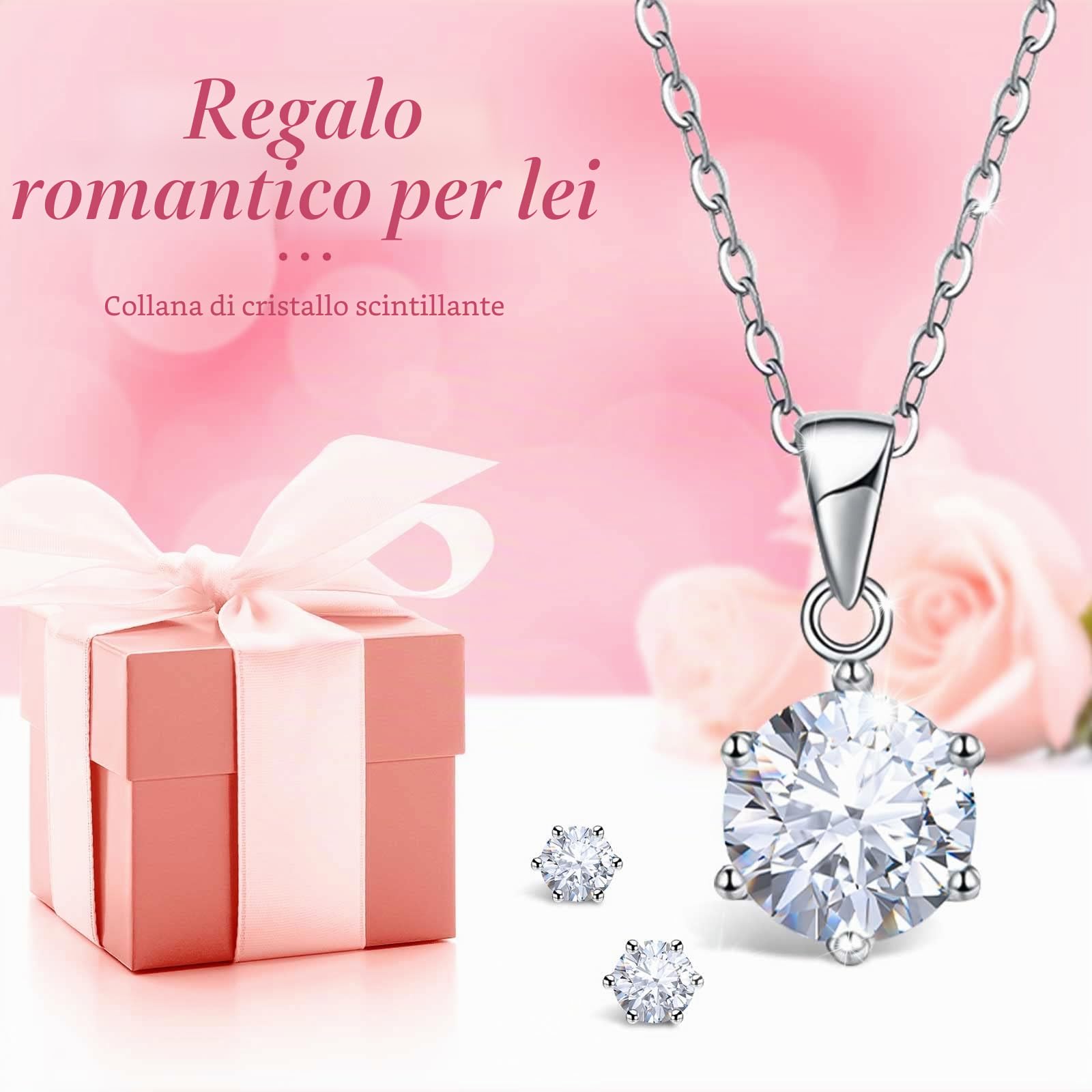 Sunia Festa della Mamma Idee Regalo, Vera Rosa Eterna con Collana Argento 925 Donna con e Orecchini, Rosa Stabilizzata Vera, Idee Regalo Donna, Regalo Mamma Compleanno, Regalo Festa della Mamma