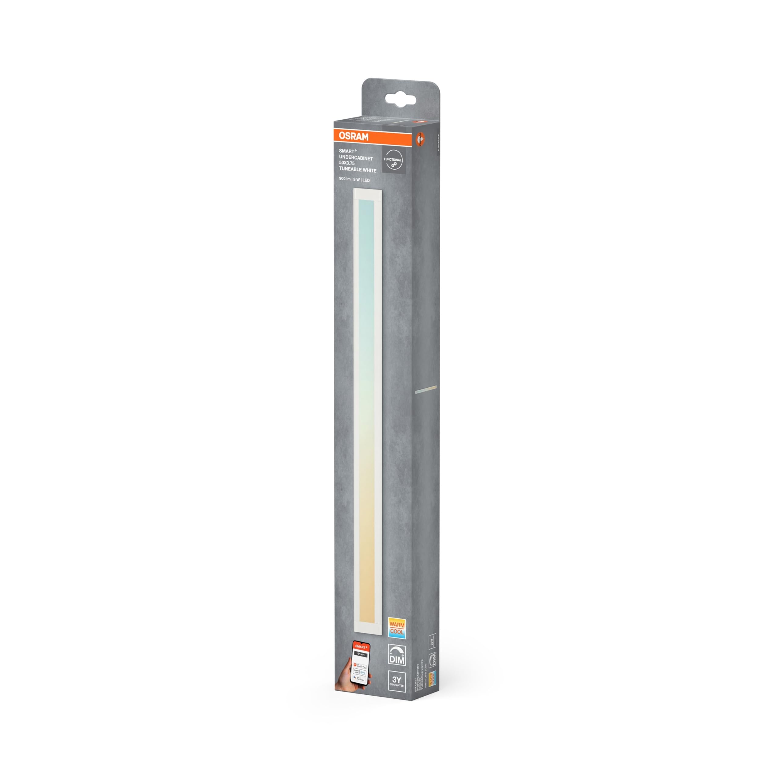 OSRAM Oświetlenie podszafkowe SMART+ Wifi wąskie 50x3,75 z TW, w kolorze białym z obudową aluminiową, stopień ochrony IP20 do użytku wewnątrz pomieszczeń, łatwe w montażu