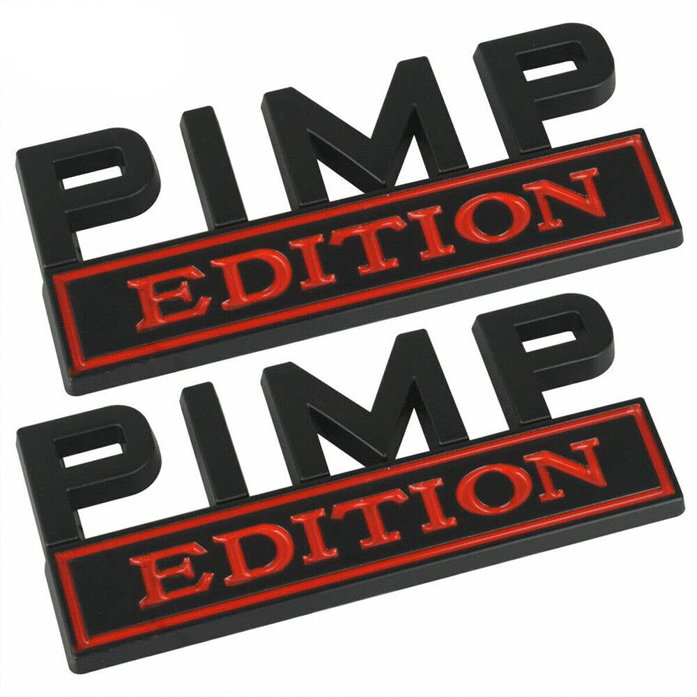 2 Pack 3D Metal Pimp Edition Emblem Car Side Rear Front Hood Trunk Door Bumper Badge Decal Sticker Replacement for Universal Truck SUV Pickup Scooter (Black Red)