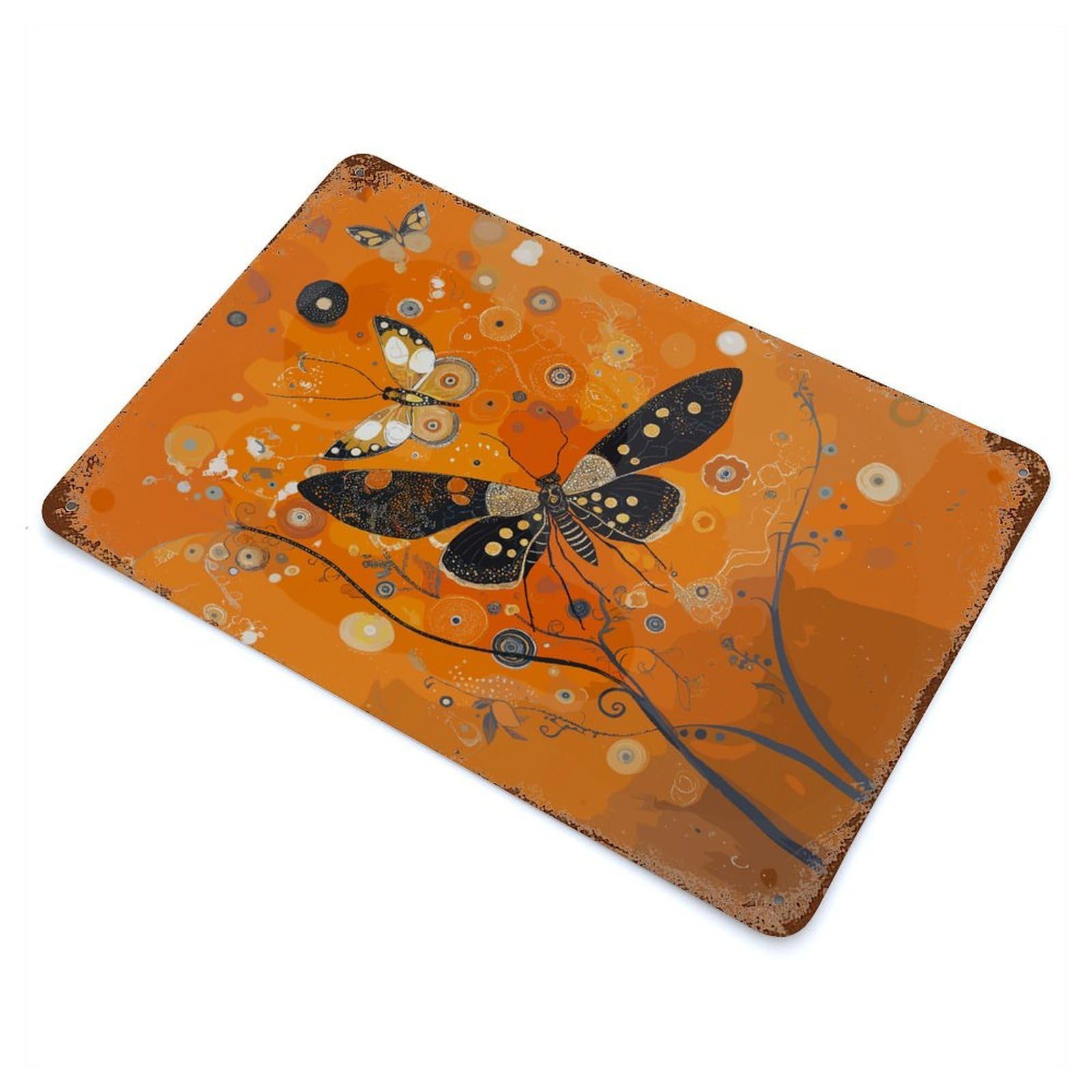 Rust Effect Butterflies Art Distressed Metal Wall Sign 11.8"x7.9", Decorative Metal Wall Art for Living Room, Hallway And Home Decor