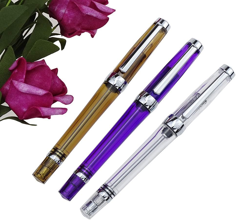 3 PCS Yongsheng 3013 Vacuum Filling Fountain Pen Transparent Body Writing Gift Set - Extra Fine Nib