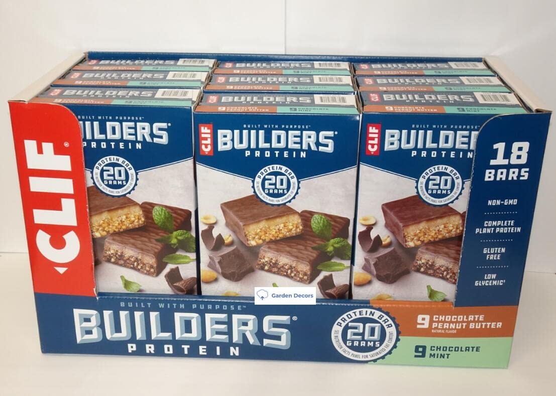 Protein Bars Clif Builders Protein 18 Bars Box: 9 Chocolate Mint & 9 Chocolate Peanut Butter 43.20oz 1.22kg (Nine Boxes)