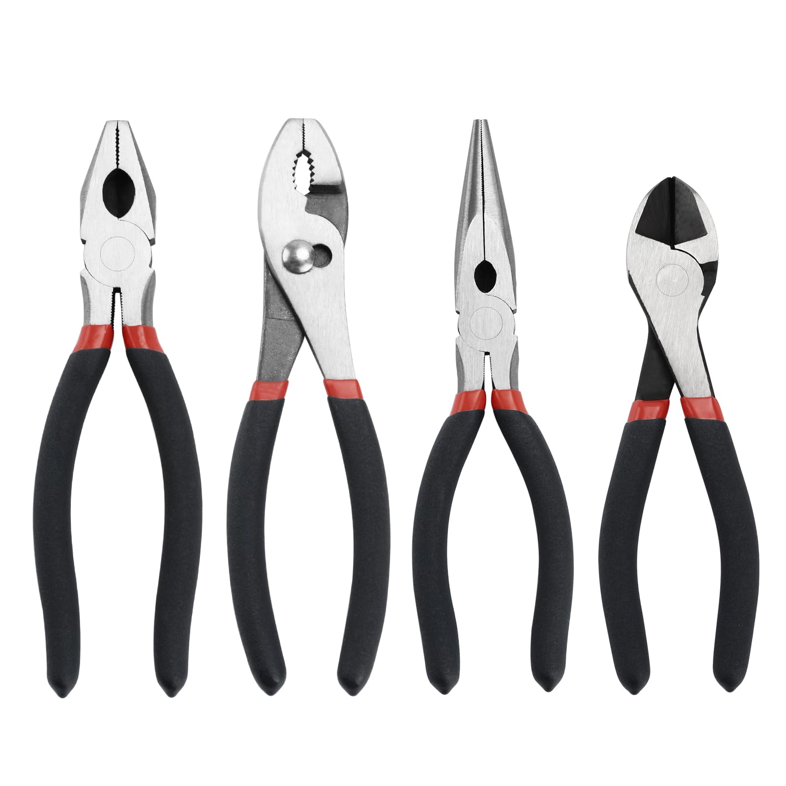 MFBJXC 4-Pack Precision Plier Set -Variety Pack Including Slip Joint, Needle Nose, Lineman, & Diagonal Pliers for Home, Garden, DIY & Construction Projects
