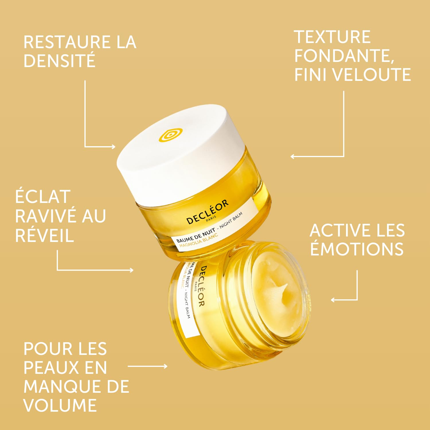 Decléor Baume de Nuit Magnolia Blanc 15ml – Baume Visage Nuit Régénérant pour Restaurer la Densité et la Fermeté, Redéfinir les Contours et Raviver l’Éclat Naturel