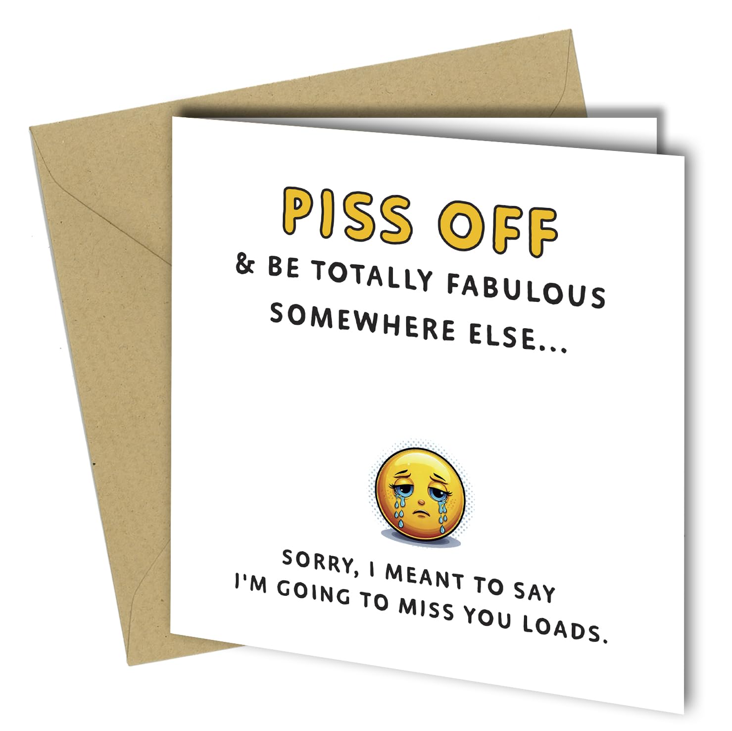 Lustige Abschiedskarte „P*ss Off & Be Fabulous“ – Mit Emoji, Humorvoll, Inkl. Kraftpapier-Umschlag
