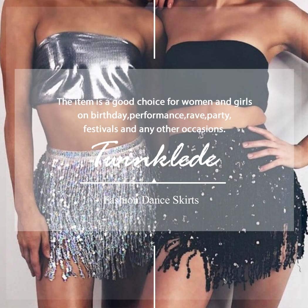 TWINKLEDE Mardi Gras Skirt Sequin Fringe Belly Dance Hip Scarf Skirts Rave Party Outfits for Women - Image 7