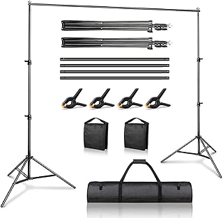 Backdrop Stand Kit, 2x3m/6.5x10ft Adjustable Photography Background Photo Backdrop Stand for Green Screen, Wedding, Parties, Photoshoot, Advertising Display