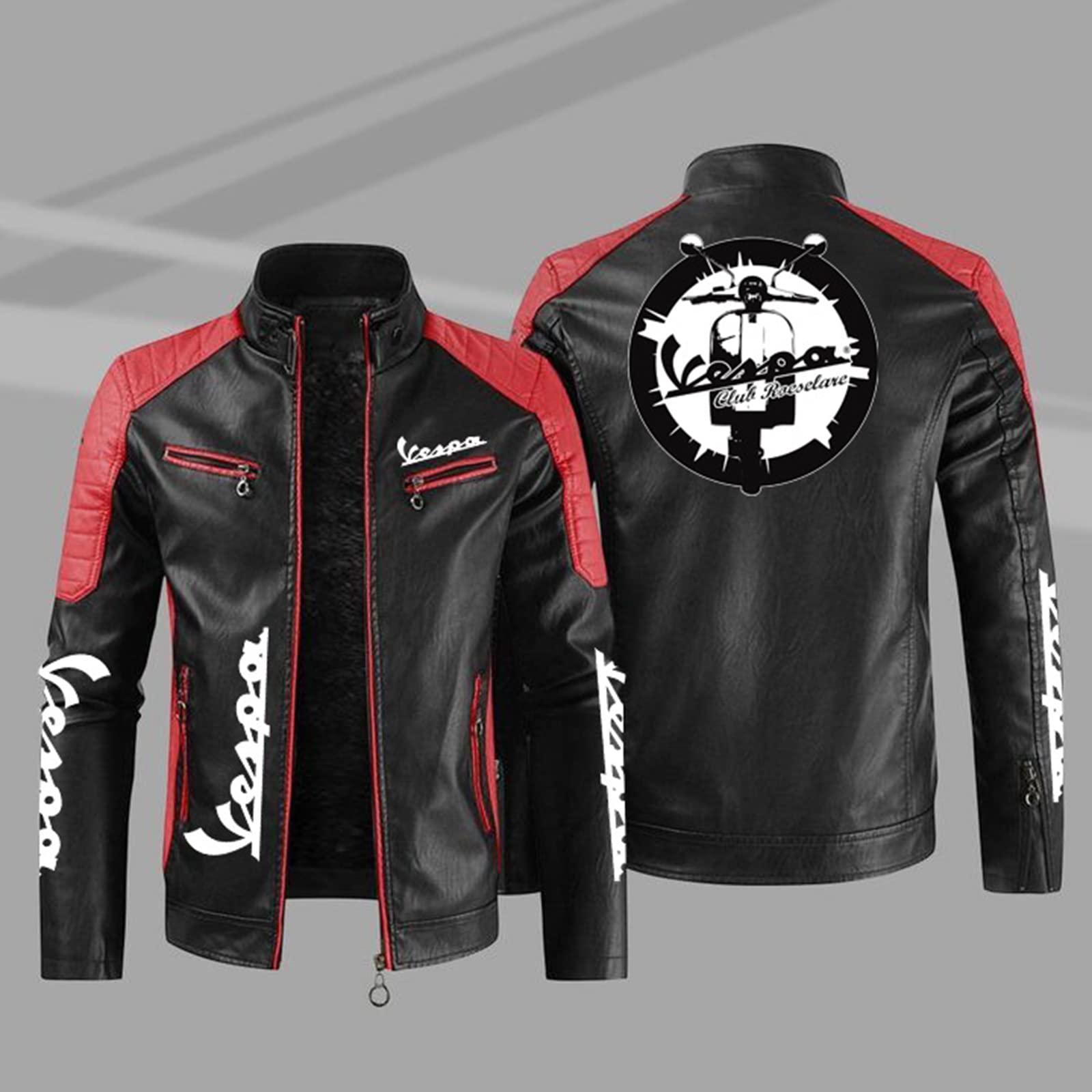 Men's PU Faux Leather Jackets - Servizio Vespa Print Motorcycle