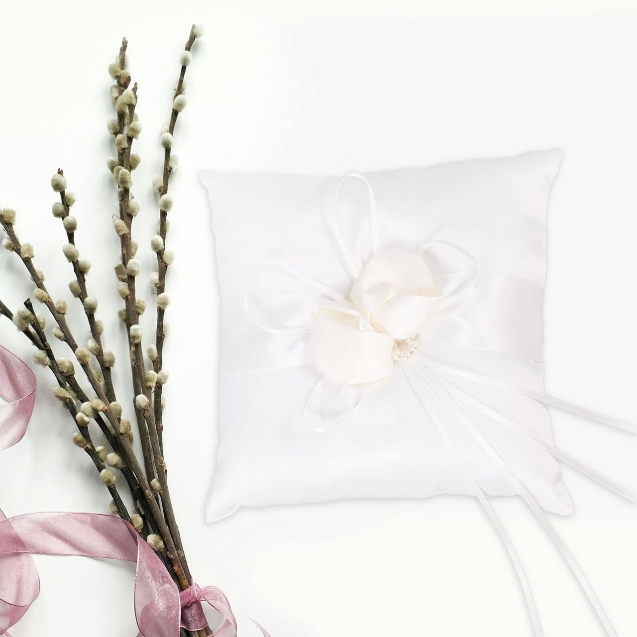 Winomo Cuscinetto avorio per fedi nuziali, per matrimonio, bocciolo 20 x 20 cm
