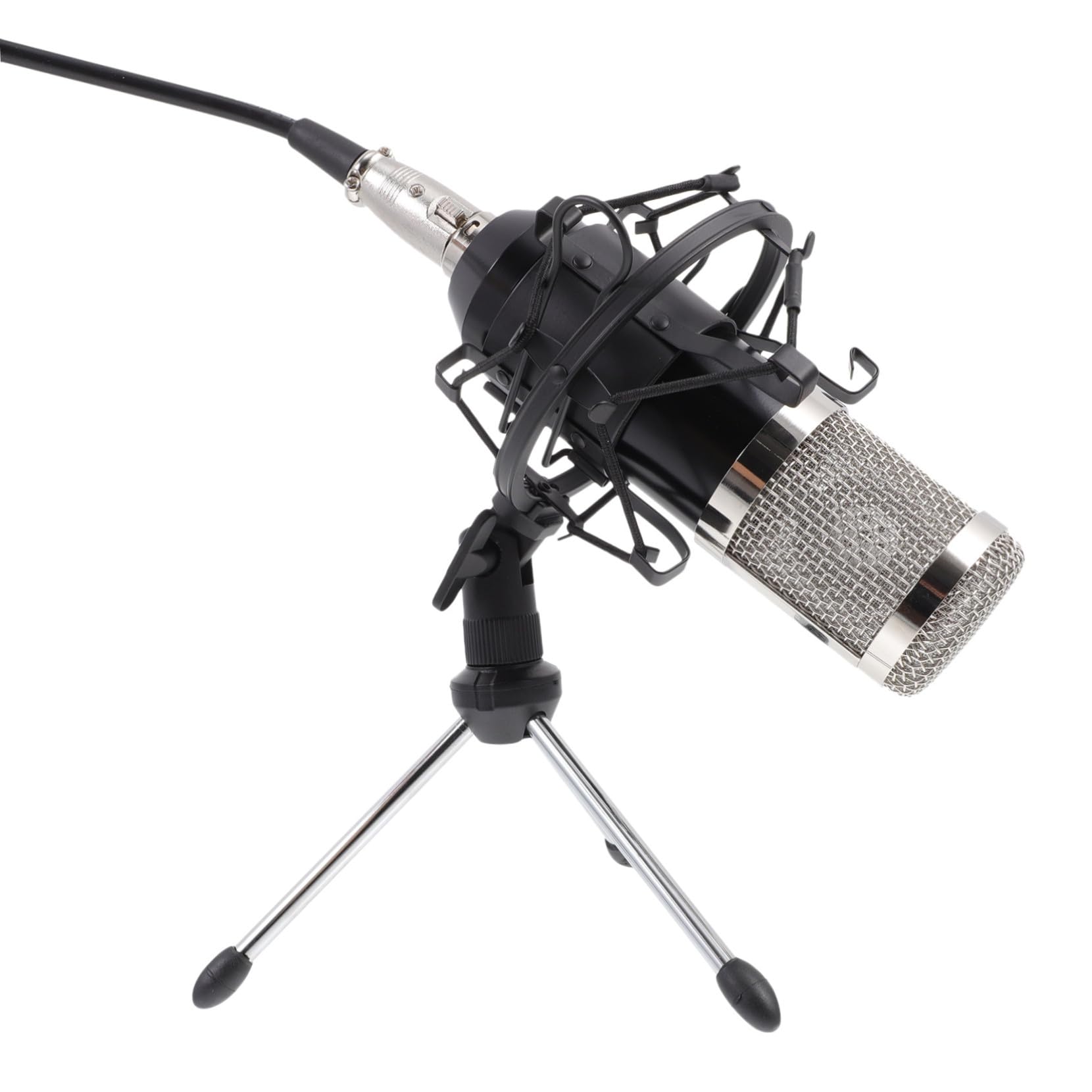 Kit Microfono Condensatore con Alimentazione Microfono Multiuso Leggero e Durevole per Streaming Chat e Registrazione Set Completo Nero con Rete Argento