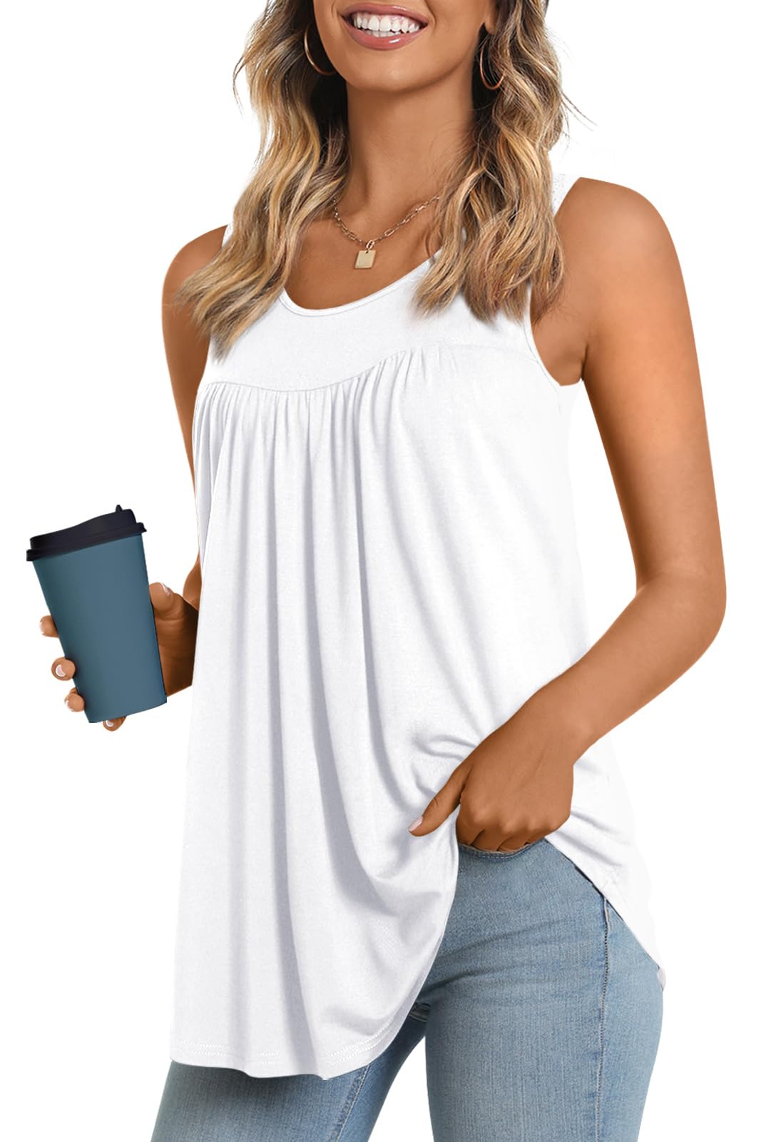 Photo 1 of LONGYUAN Women's Tank Tops 2026 Summer Sleeveless T-Shirts Casual Tunics Loose Fitted Blouse White X-Large