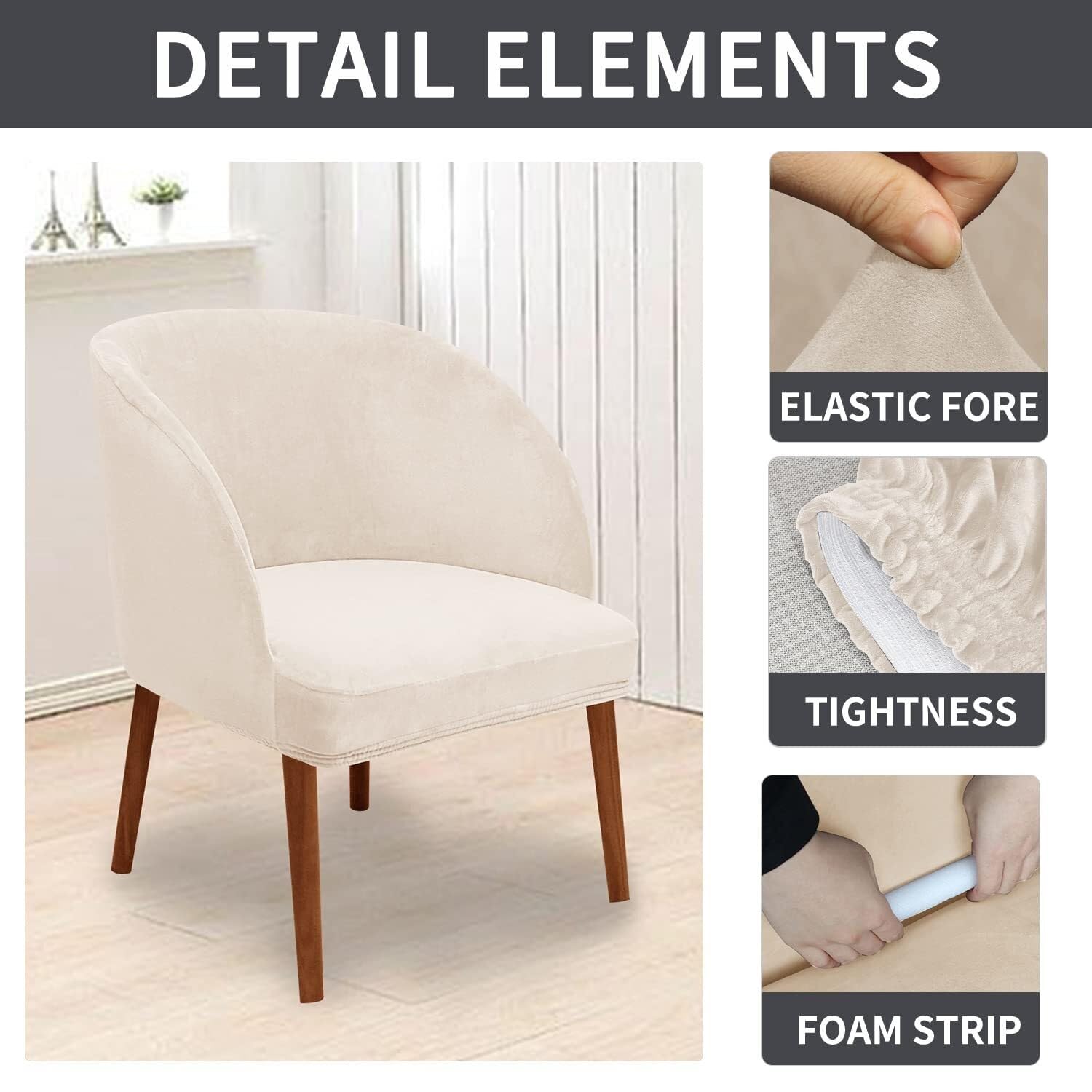 Velluto Coprisedia Elasticizzati Rotondi Schienale con Braccioli 2/4/6 Pezzi Fodera per Sedia da Pranzo Poltroncina Scandinava Cucina Copertura Sedie Sala Pranzo(Beige Beige,4PCS)