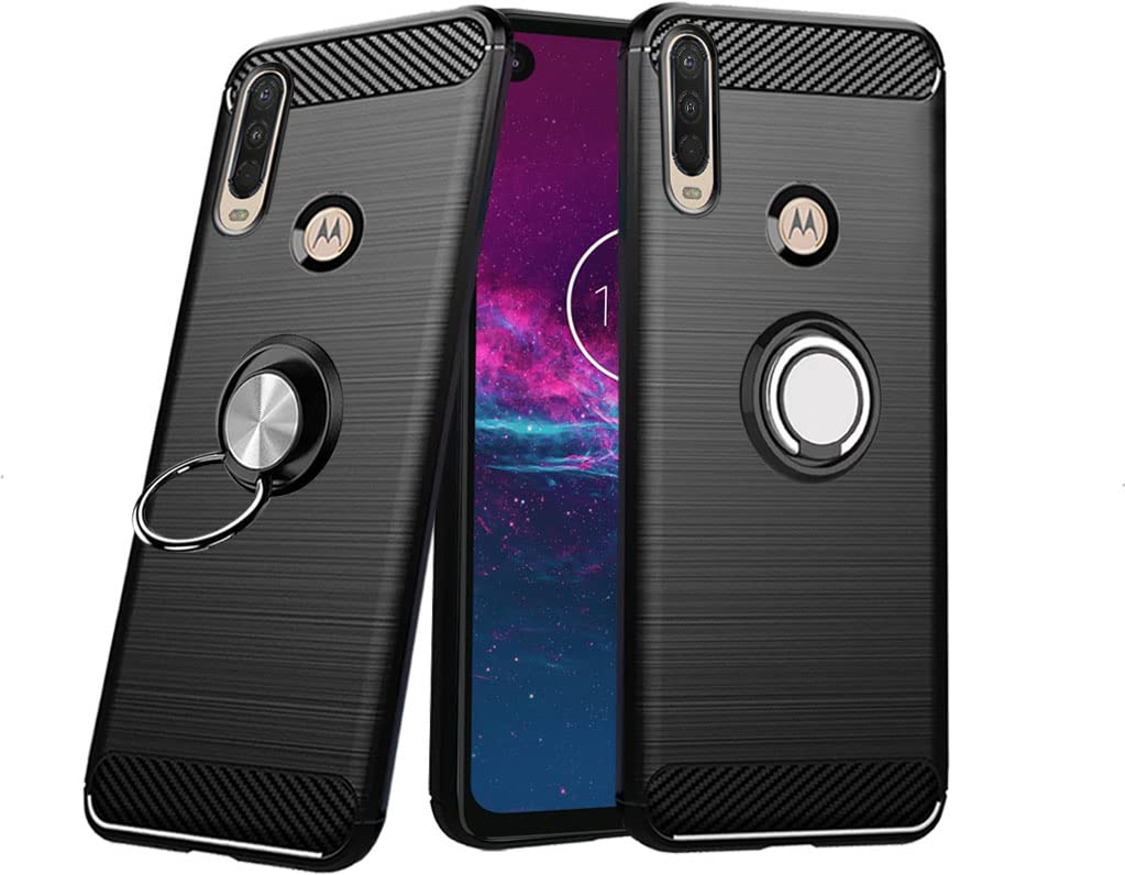 Unistuff Back Case Cover for Motorola One Action, Moto One Action, Motorola Moto One Action | Ring Stand | Premium Finish | Camera Protection - Night Black, 76563