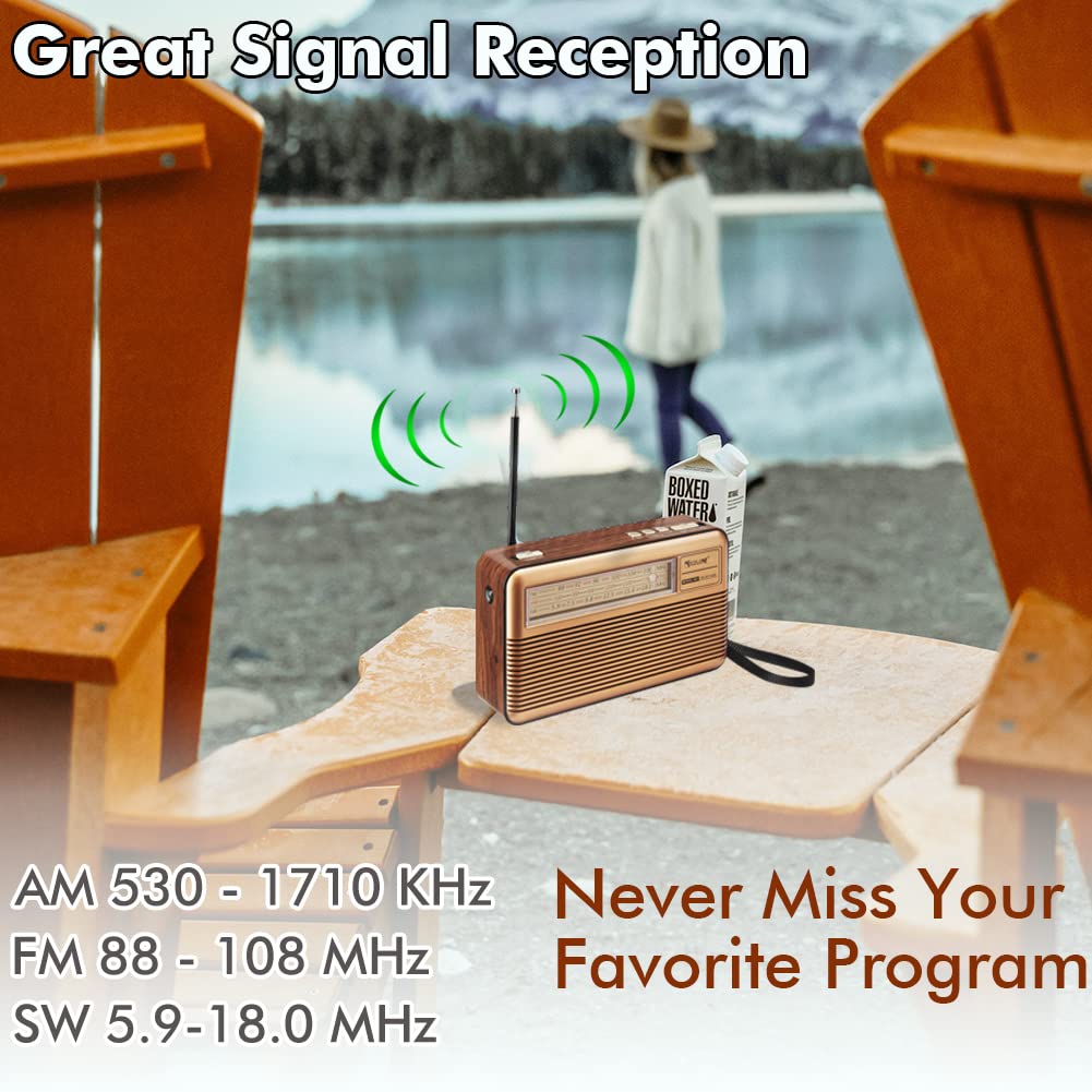 Buy Retro Radio AM FM Shortwave with Bluetooth Speaker, Battery ...