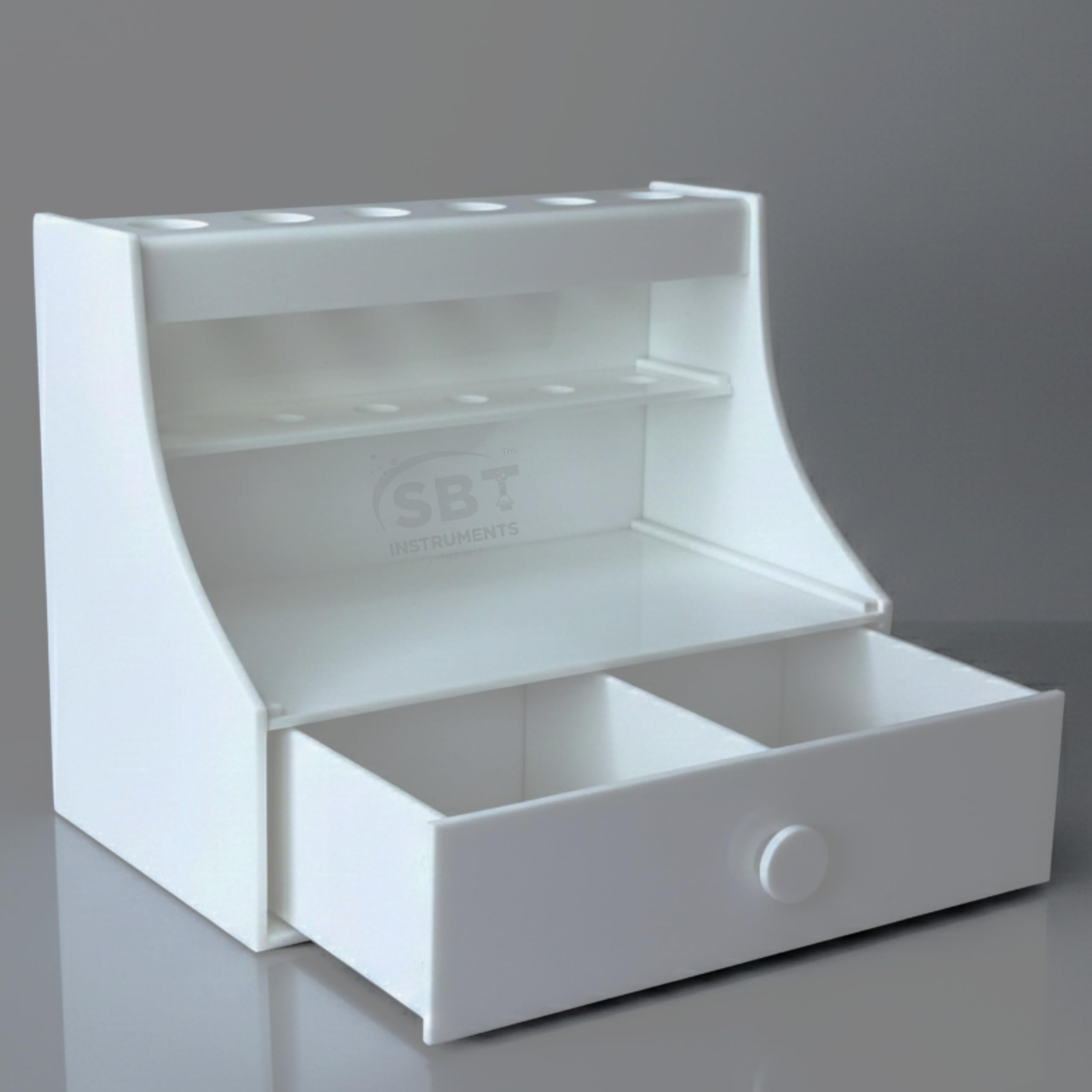 Shree Balaji Traders Micropipette stand for 6 pipettes with drawer to store tips White Colour Use For Chemical, pathology, reasearch Laboratory, Capacity 6 Pipette Pack of 1