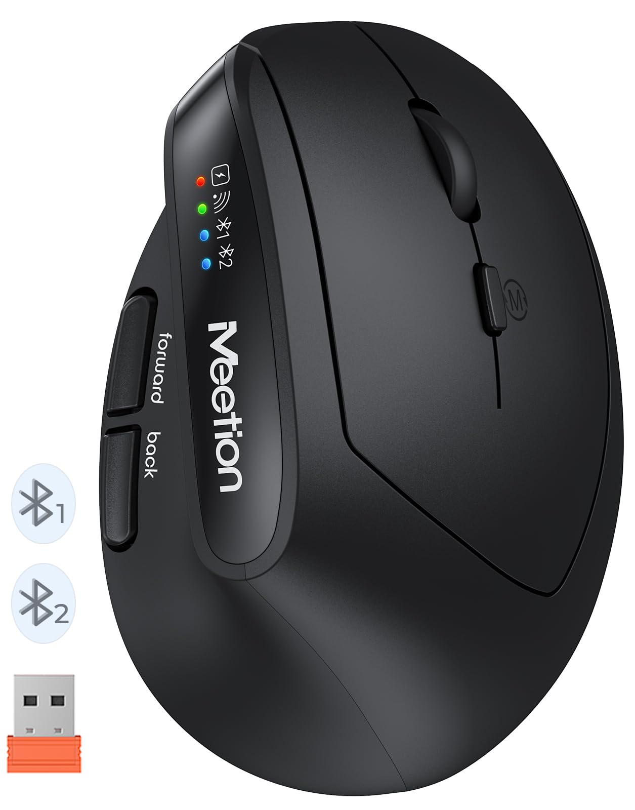 MEETION Wireless Mouse, Ergonomic Mouse, Bluetooth Vertical Rechargeable Mice, 4 Adjustable DPI 800-2400, Bluetooth 5.2+5.2+USB Mouse for Windows/Mac, for Laptop/PC/Desktop/Computer/iPad - Black
