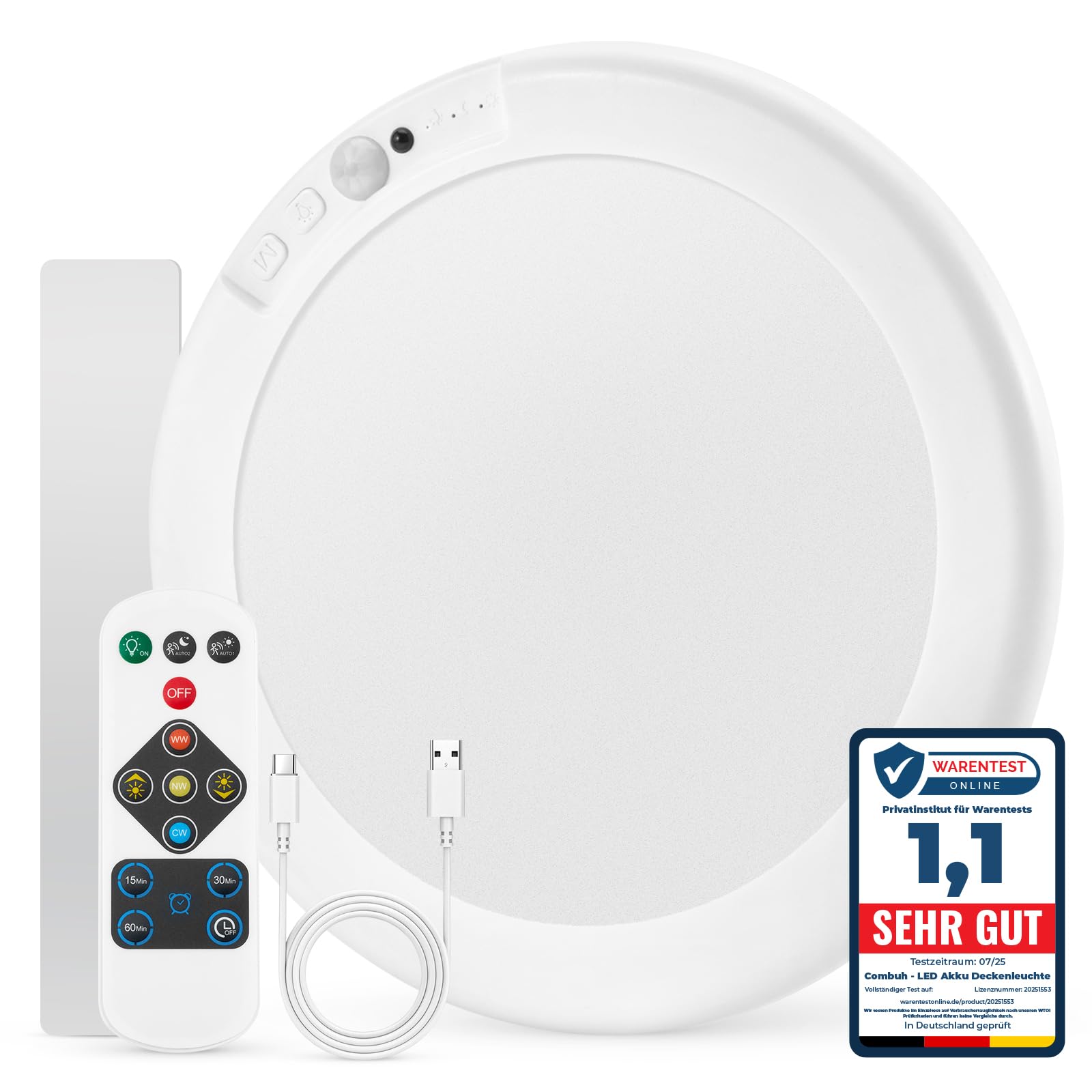 Kambo Plafoniera LED Con Sensore Movimento - Ricaricabile USB, 3 Temperature Colore, Per Interni/Esterni - Foto 3