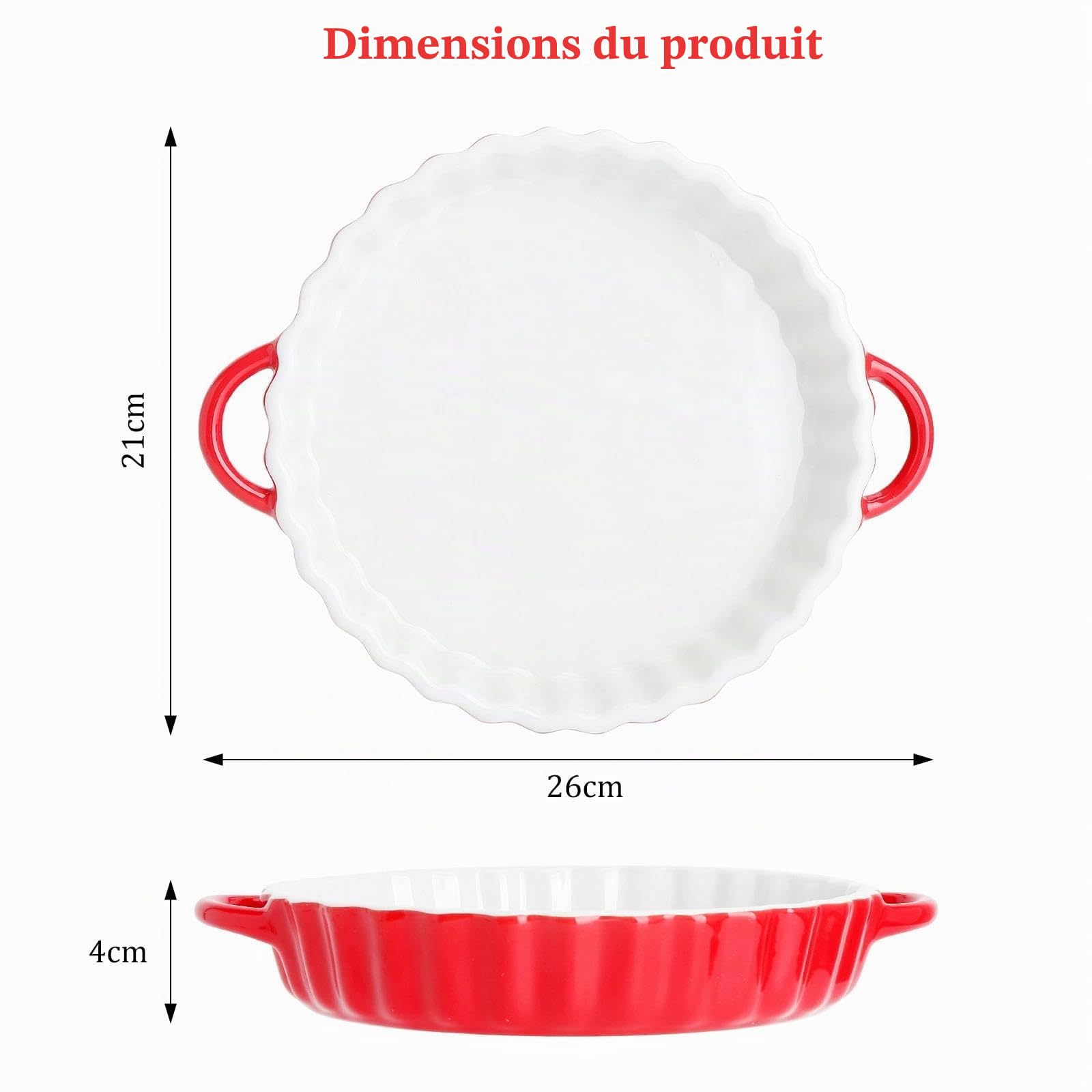 Plat à Tarte en Céramique Moule A Tarte Tourtiere avec Revêtement Résistant aux Coupures Facile à Nettoyer Livré avec Petite Cuillère avec Poignées, pour Quiches, Tartes 26 X 21 X 4cm