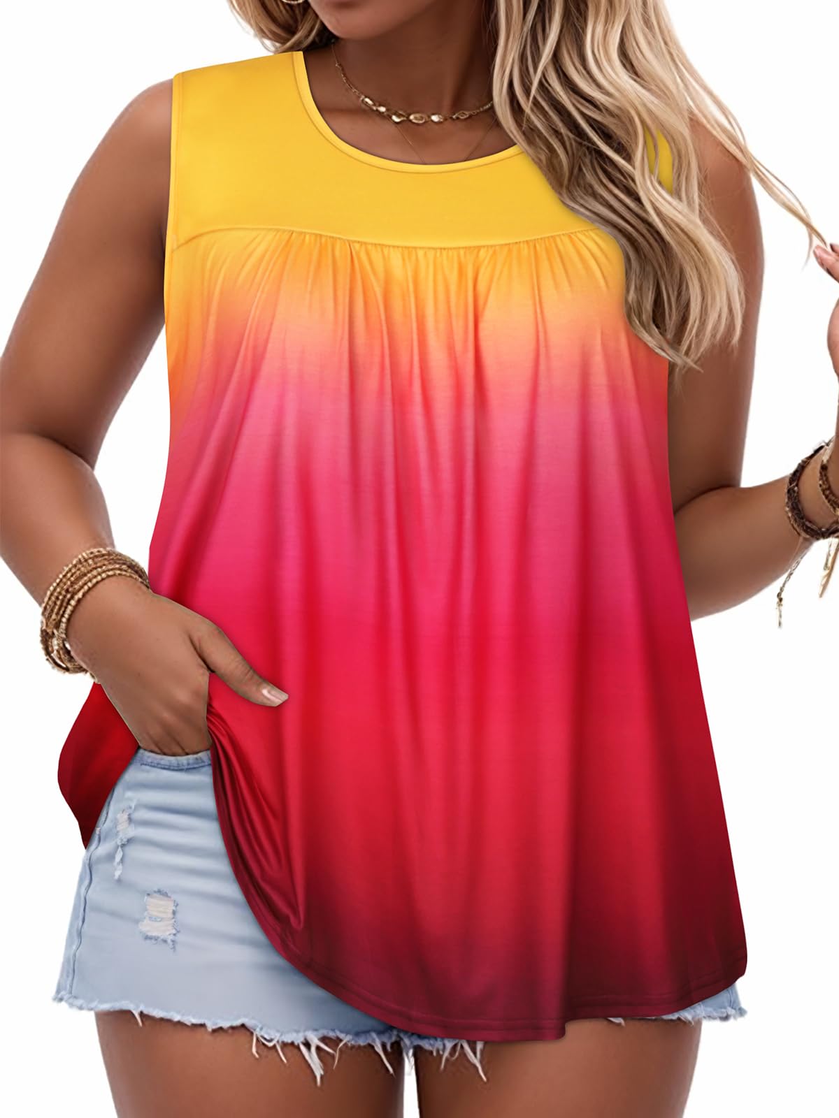 Women Plus Size Tank Top Casual Summer Tops Loose Fit Sleeveless T Shirts Trendy Crewneck Tunic Tees 2026