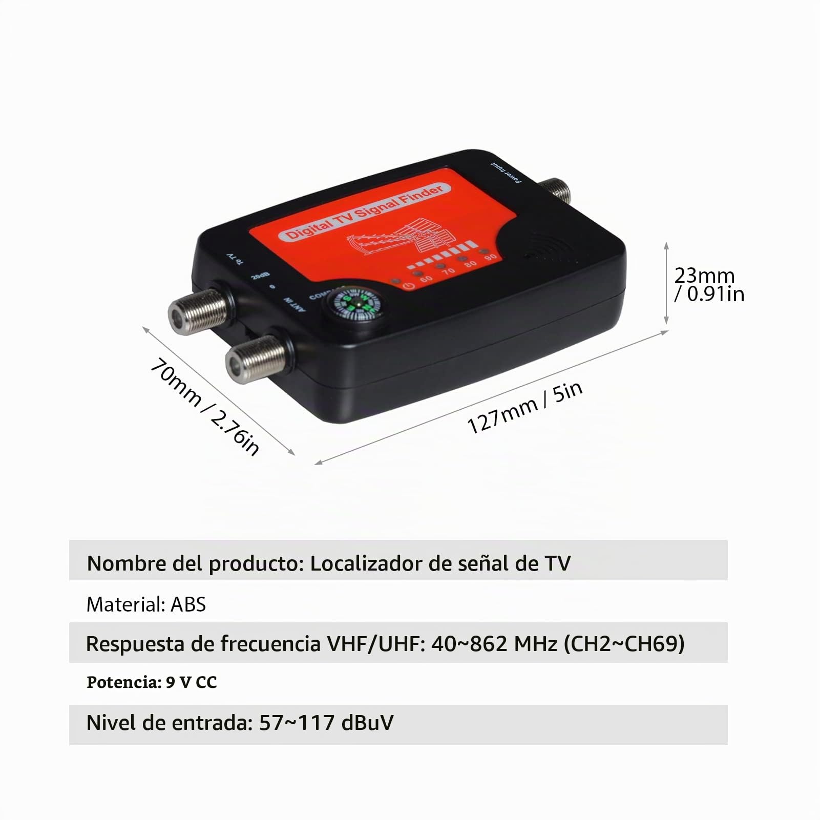 HUIOP Buscador de señal de TV, Pantalla LED, Antena de TV portátil, buscador de Fuerza de señal, medidor de búsqueda de señal con brújula, zumbador de Alarma