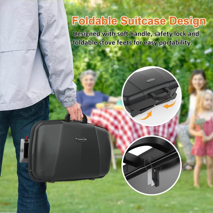 Miniatura 4 de CAMPLUX - Parrilla de propano pequeña de 10,000 BTU, parrilla de propano portátil de 189 pulgadas cuadradas, parrilla de gas de mesa para barbacoa,