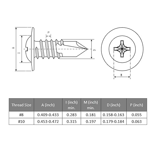 Miniatura 5 de VGBUY 170 tornillos autoperforantes para metal, tornillos autorroscantes de chapa metálica de acero inoxidable 410 #10 x 34 pulgadas, tornillos