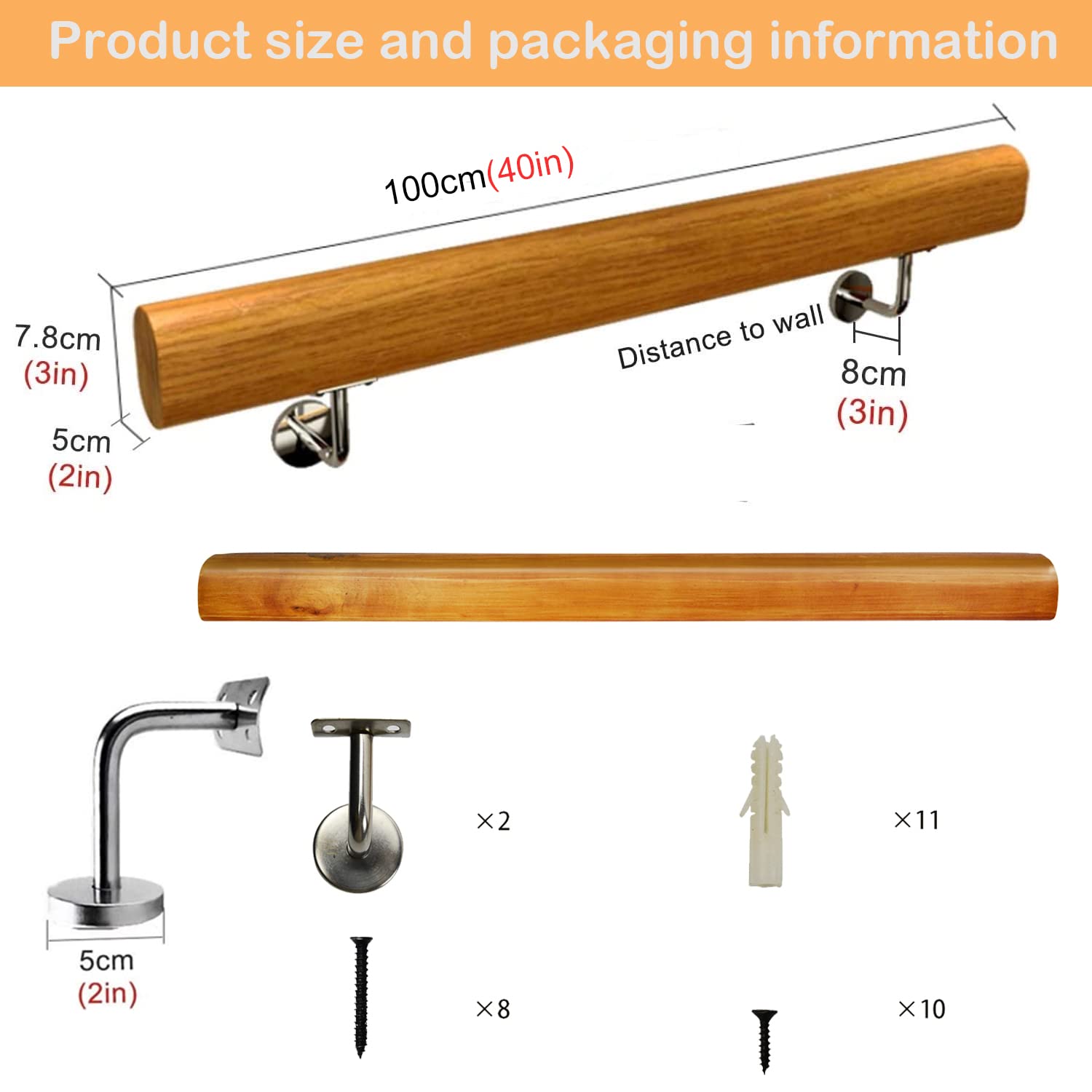 Nisorpa 3.3ft Wooden Handrails NonSlip Wood Stair handrails Home