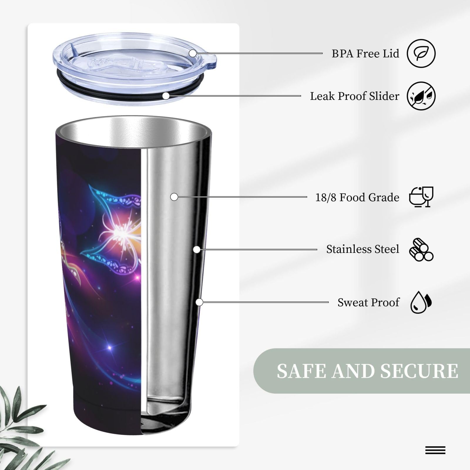 Tazza termica portatile della tazza dell'automobile della tazza dell'acciaio inossidabile stampata della farfalla viola